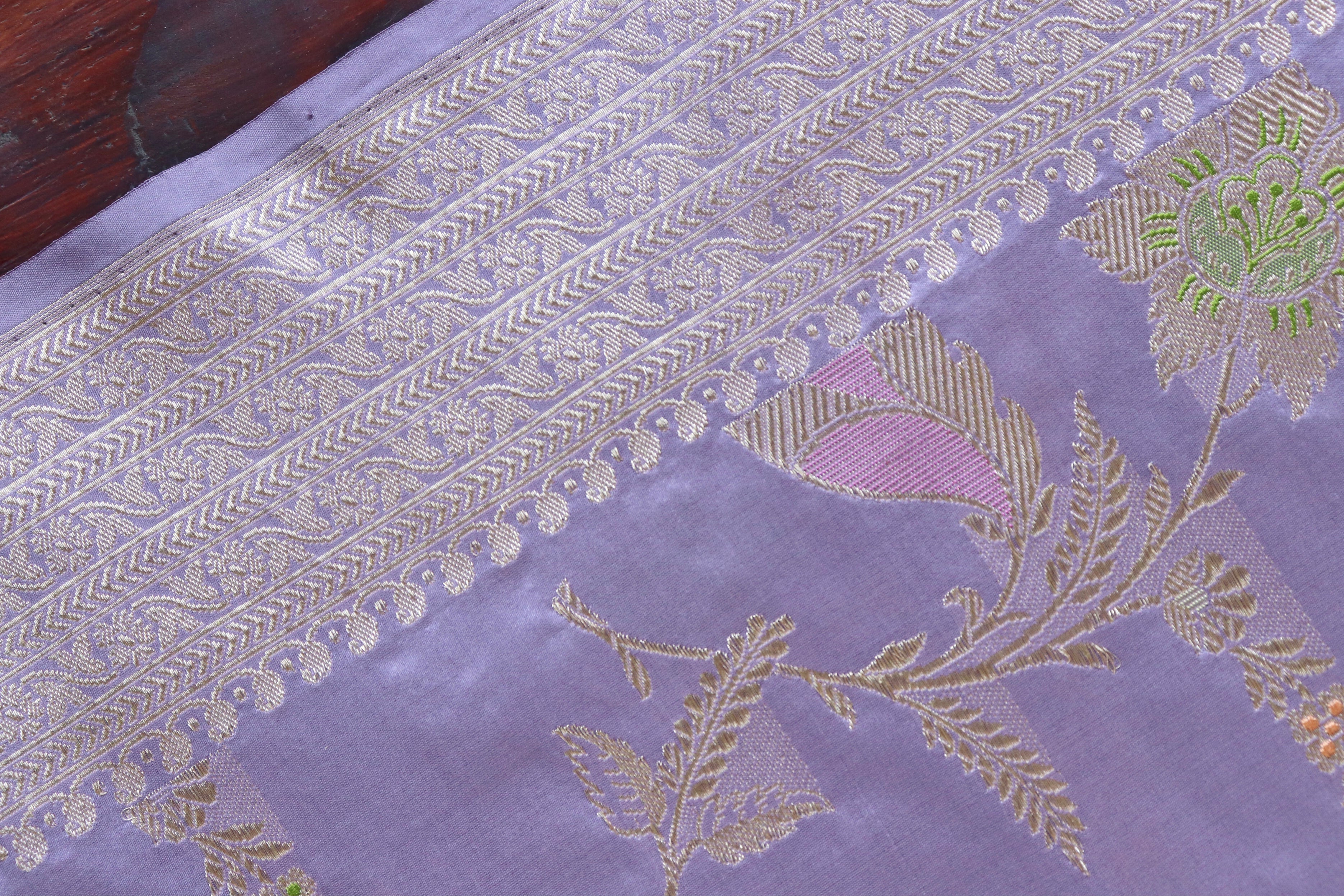 Lavender Meenadar Pure Silk Handloom Banarasi Jangla Saree