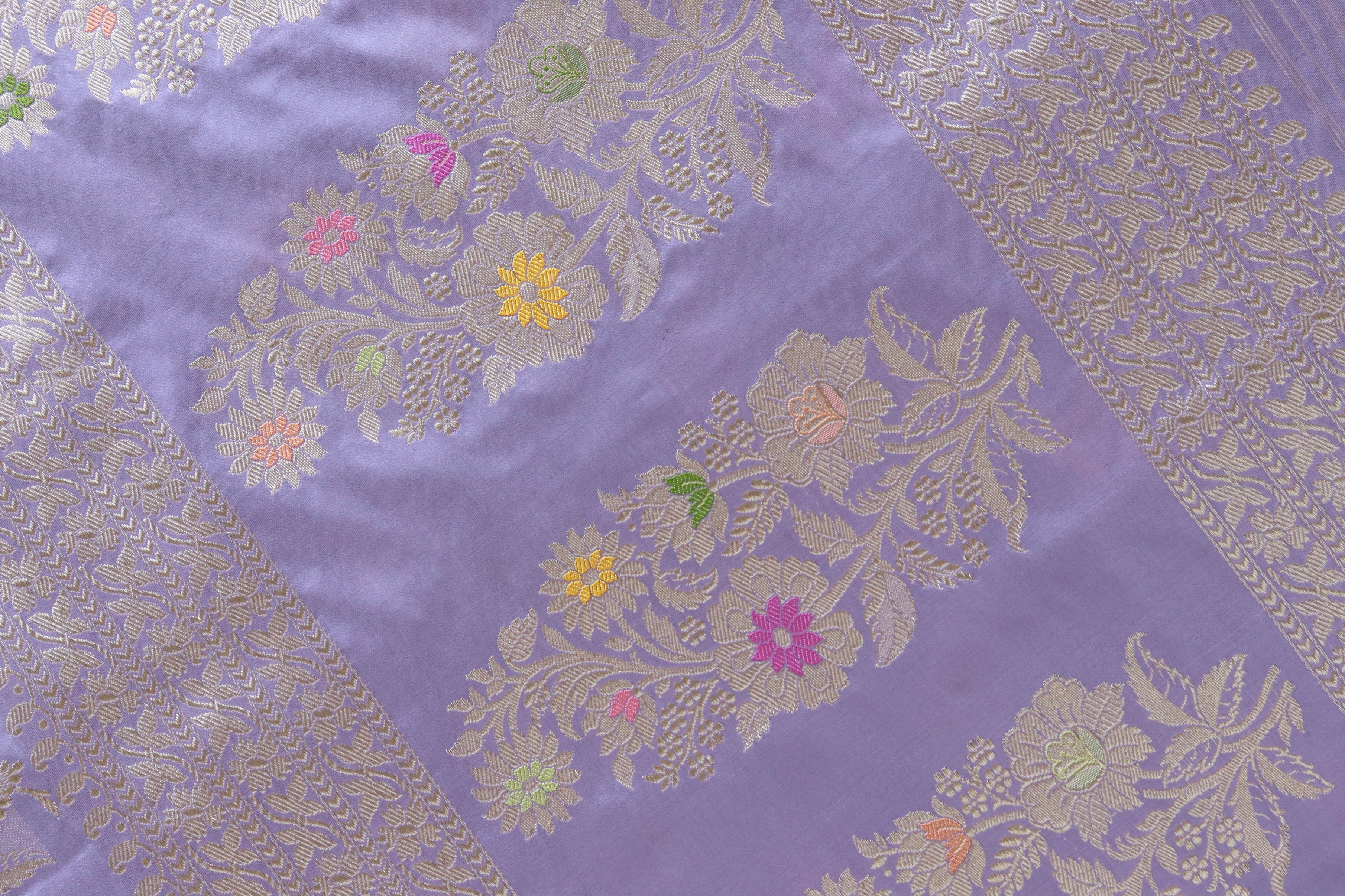 Lavender Meenadar Pure Silk Handloom Banarasi Jangla Saree