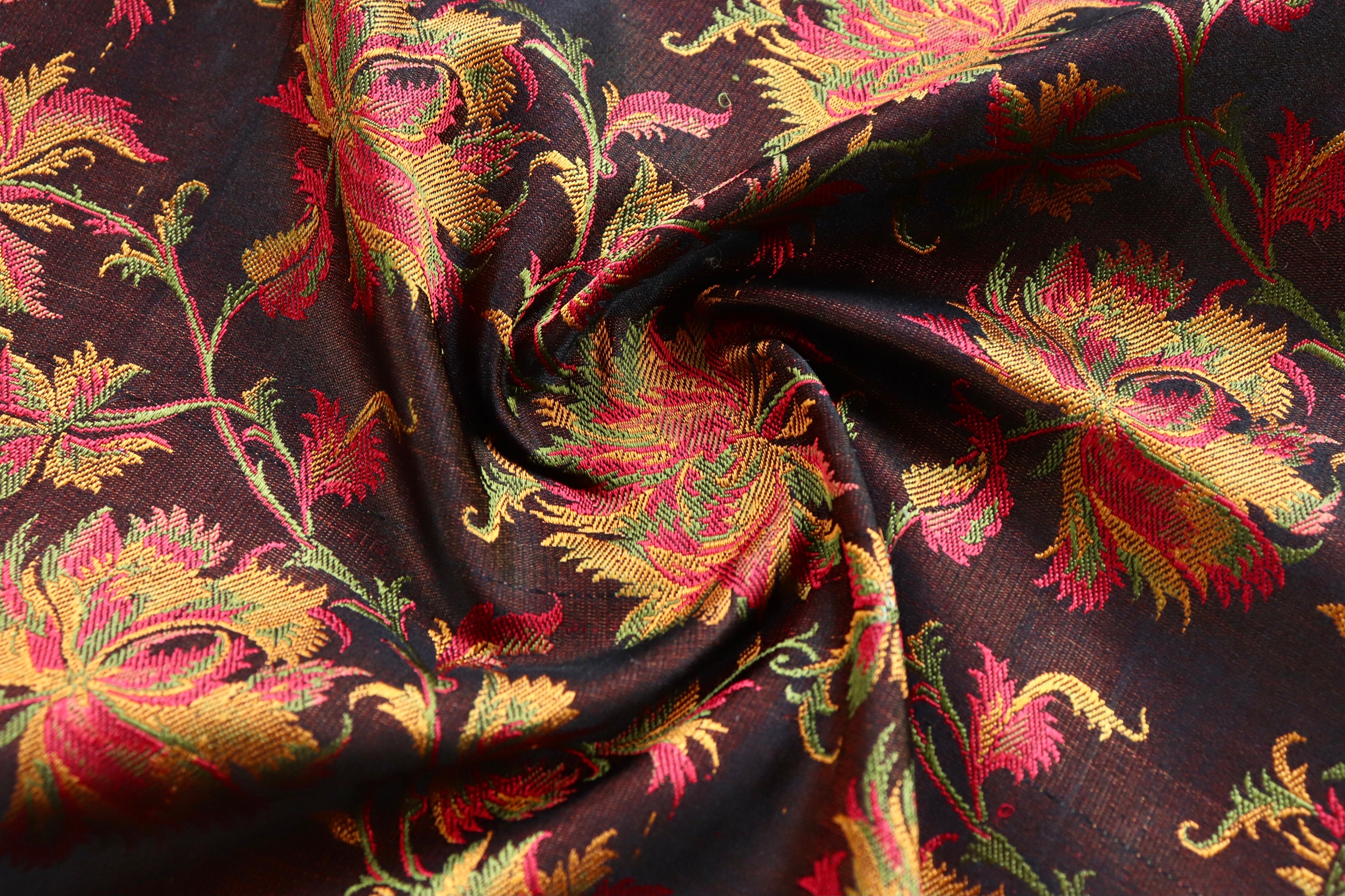 Multi Colour Brown Jamawar Tanchoi Satin Silk Saree