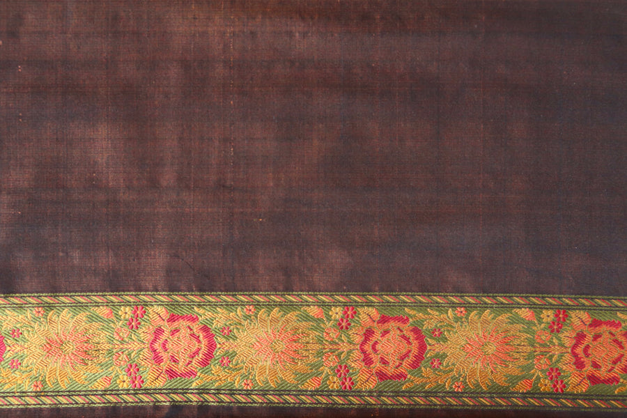 Multi Colour Brown Jamawar Tanchoi Satin Silk Saree | Stuti Weaves