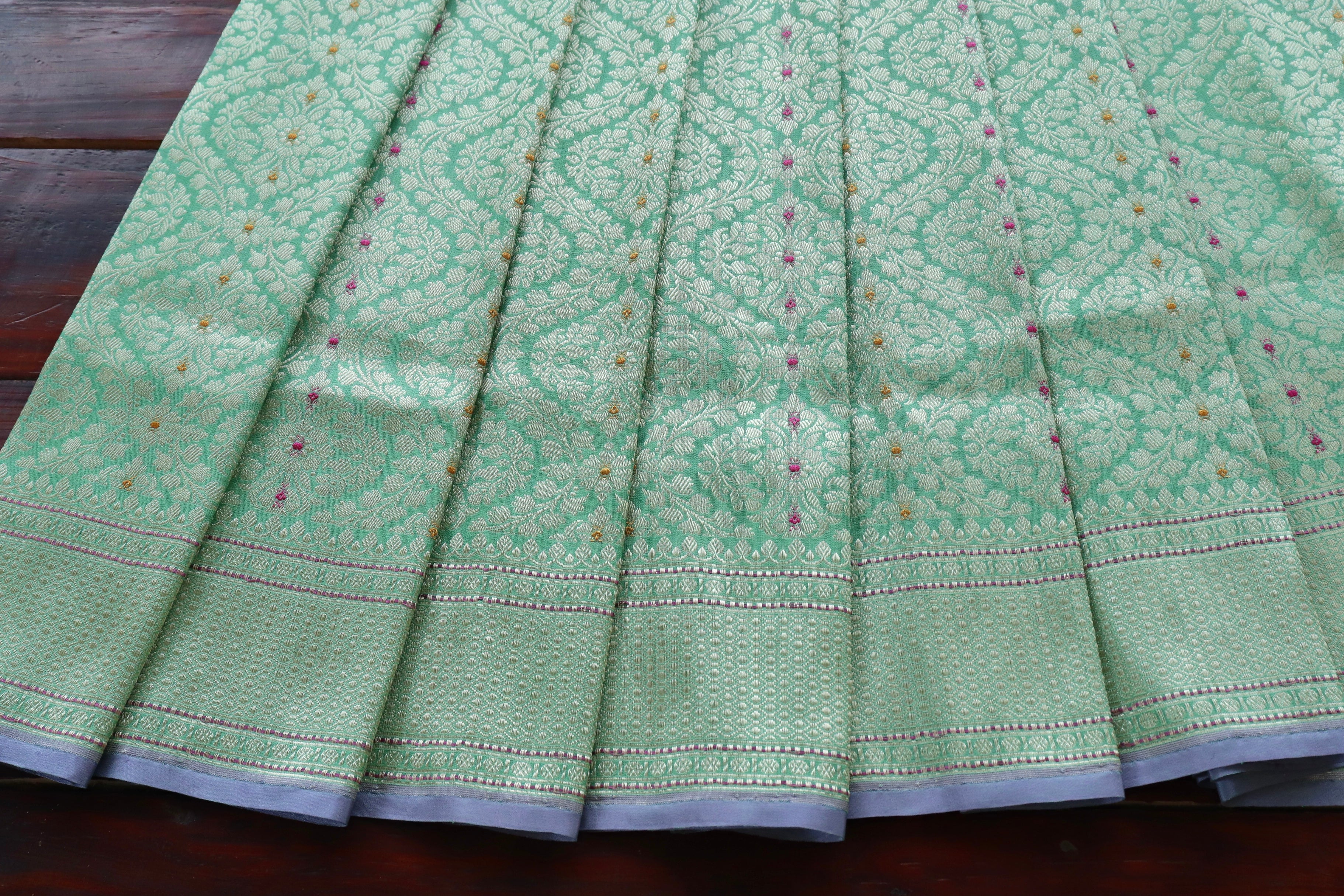 Mint Green Meenadar Tanchoi Pure Silk Handloom Banarasi Saree