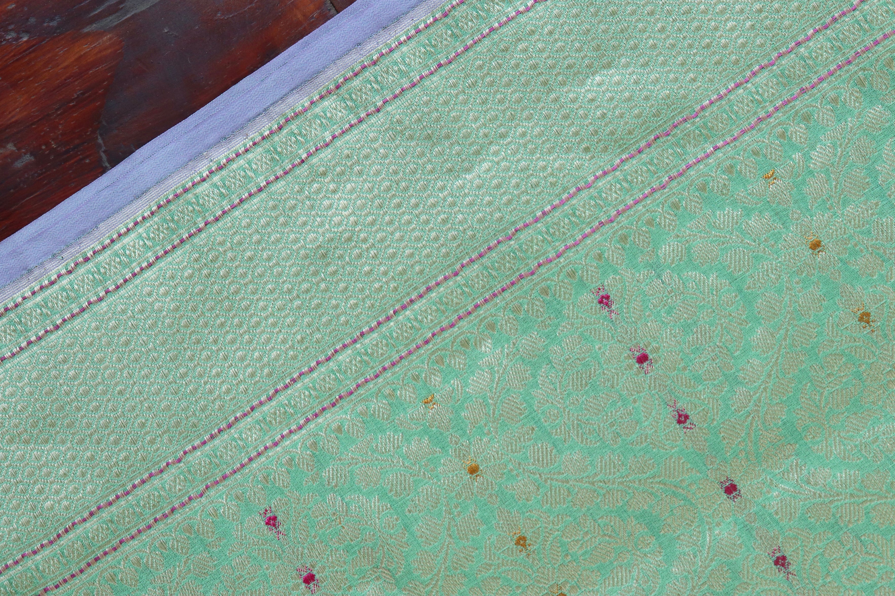 Mint Green Meenadar Tanchoi Pure Silk Handloom Banarasi Saree