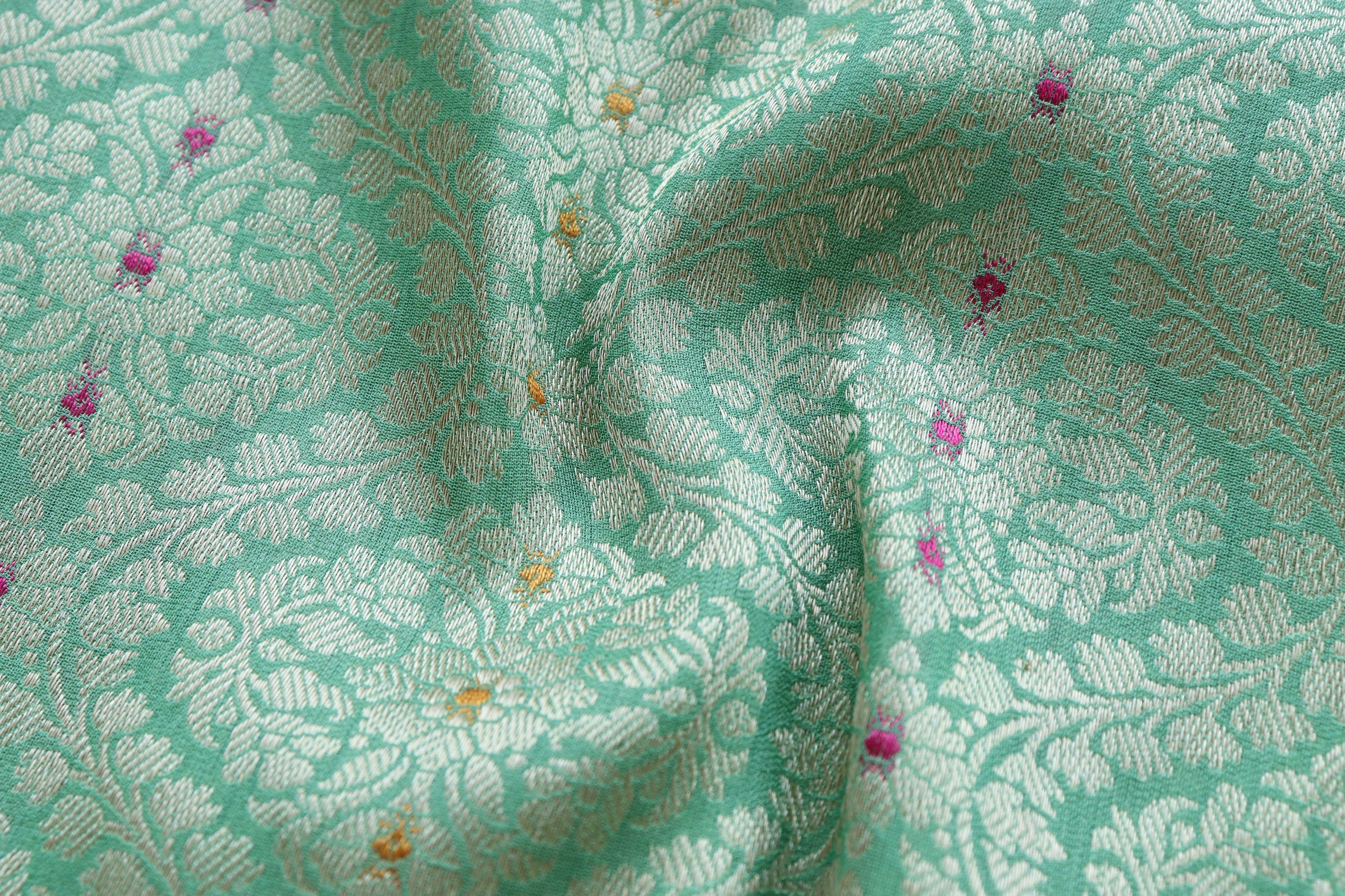 Mint Green Meenadar Tanchoi Pure Silk Handloom Banarasi Saree