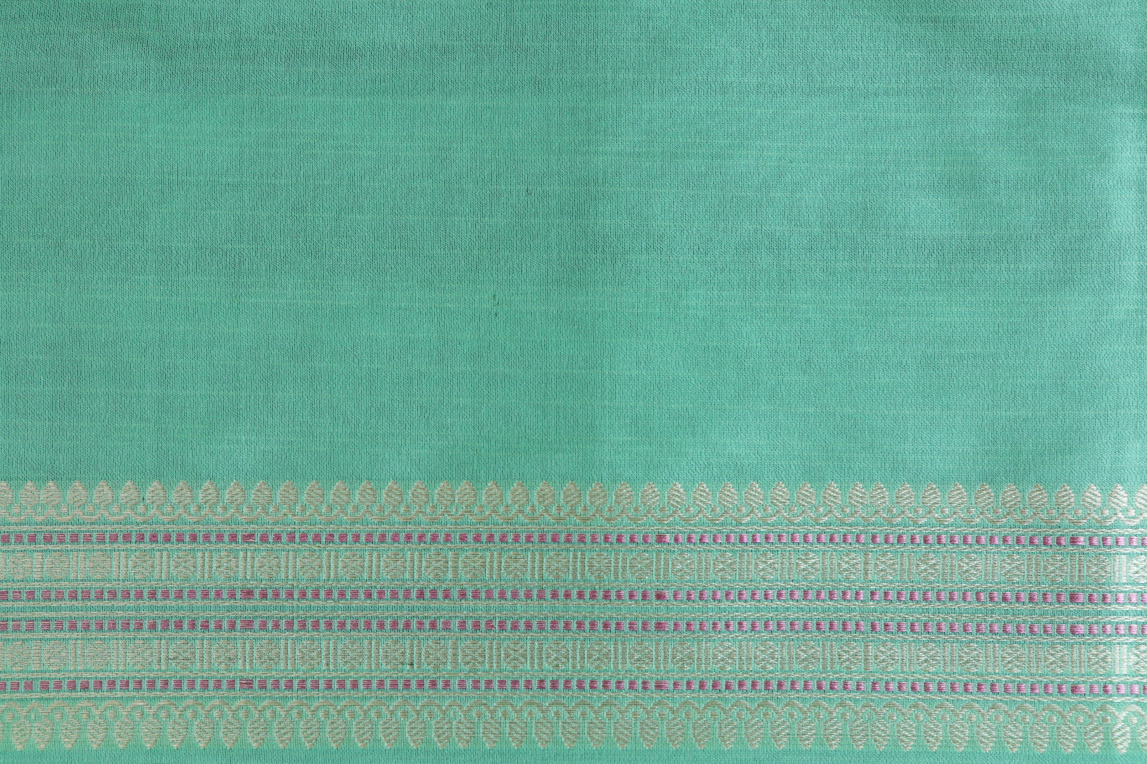 Mint Green Meenadar Tanchoi Pure Silk Handloom Banarasi Saree