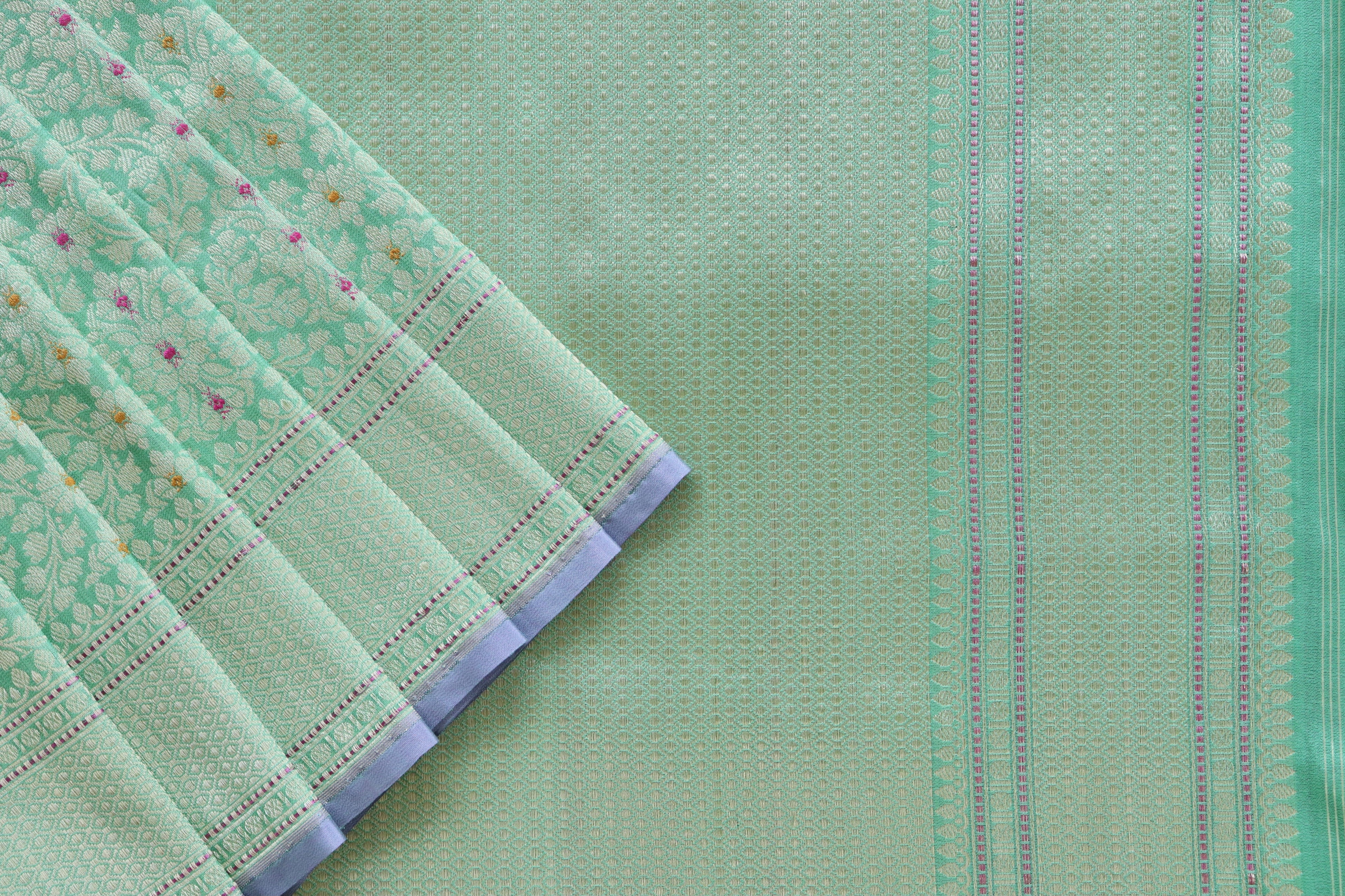 Mint Green Meenadar Tanchoi Pure Silk Handloom Banarasi Saree