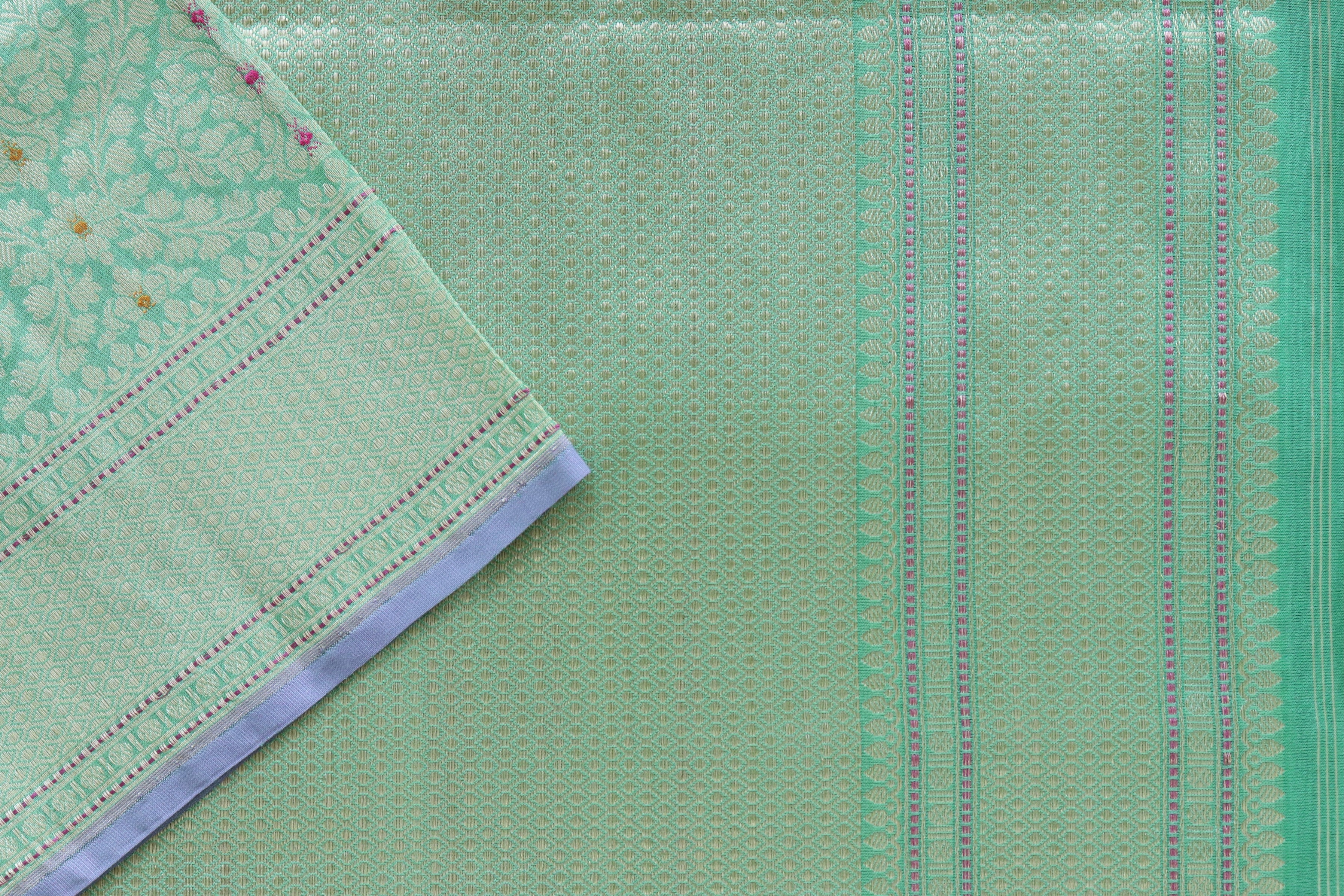 Mint Green Meenadar Tanchoi Pure Silk Handloom Banarasi Saree