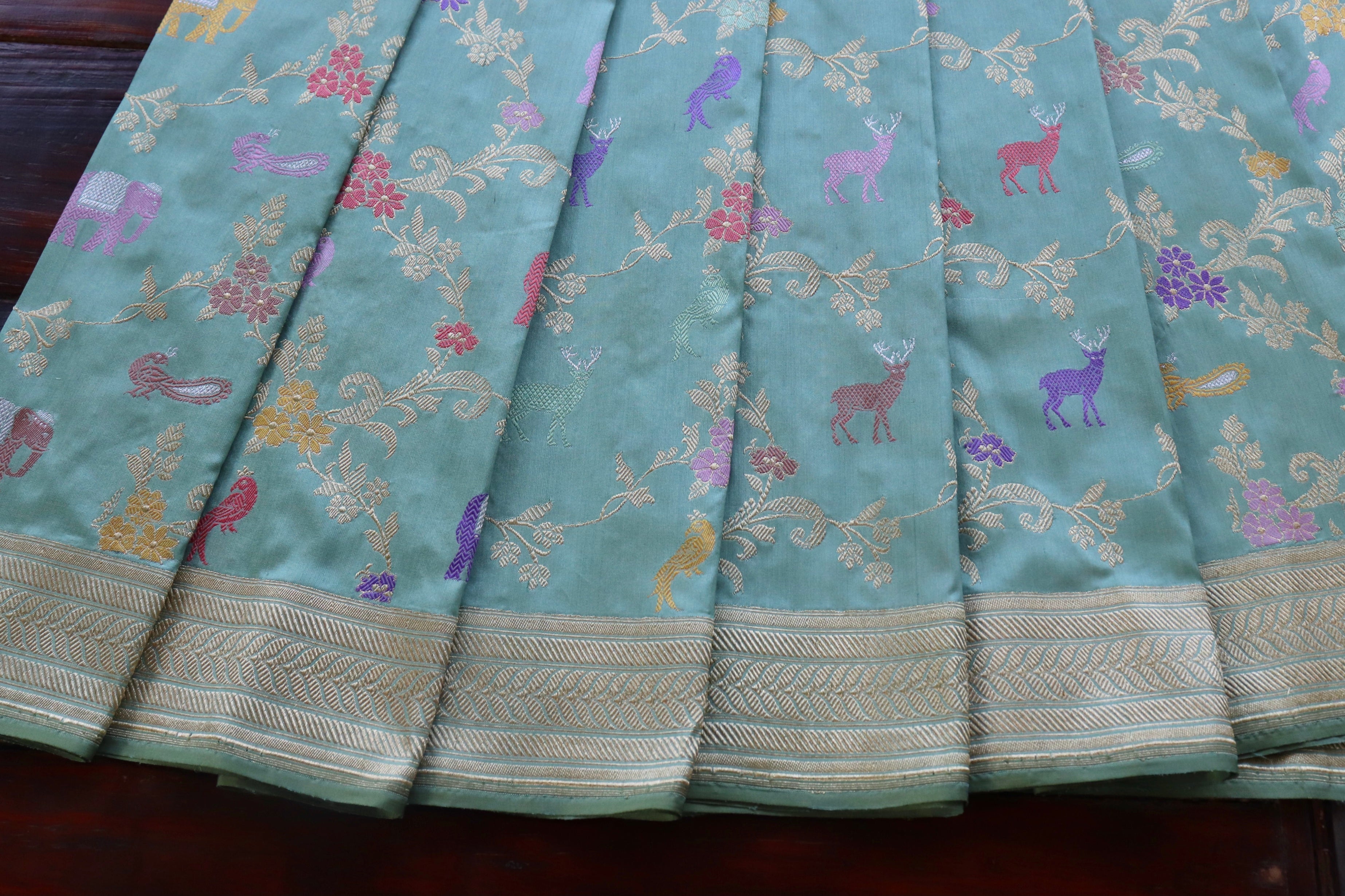 Sky Blue Kadhua Shikargah Pure Silk Handloom Banarasi Saree
