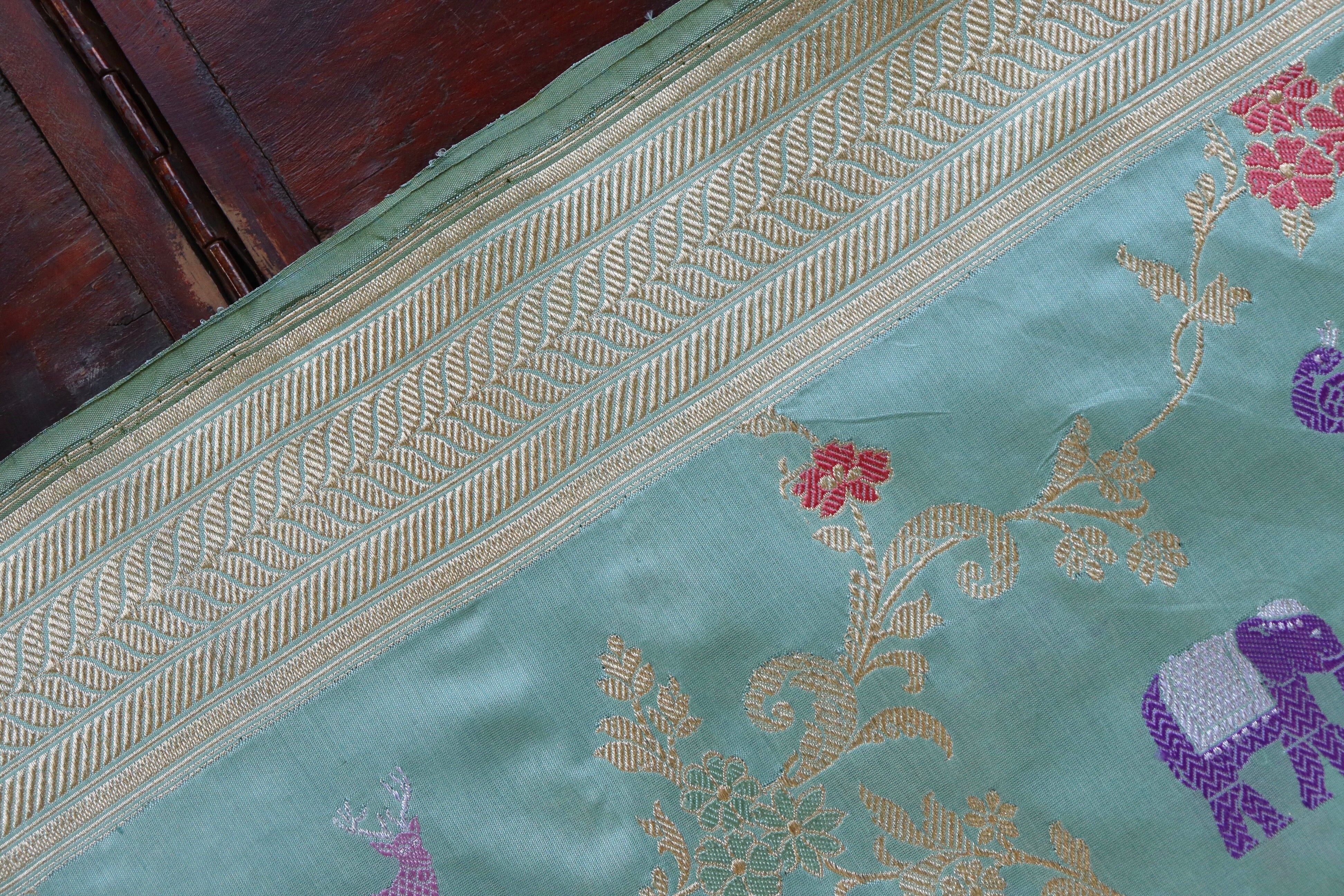 Sky Blue Kadhua Shikargah Pure Silk Handloom Banarasi Saree