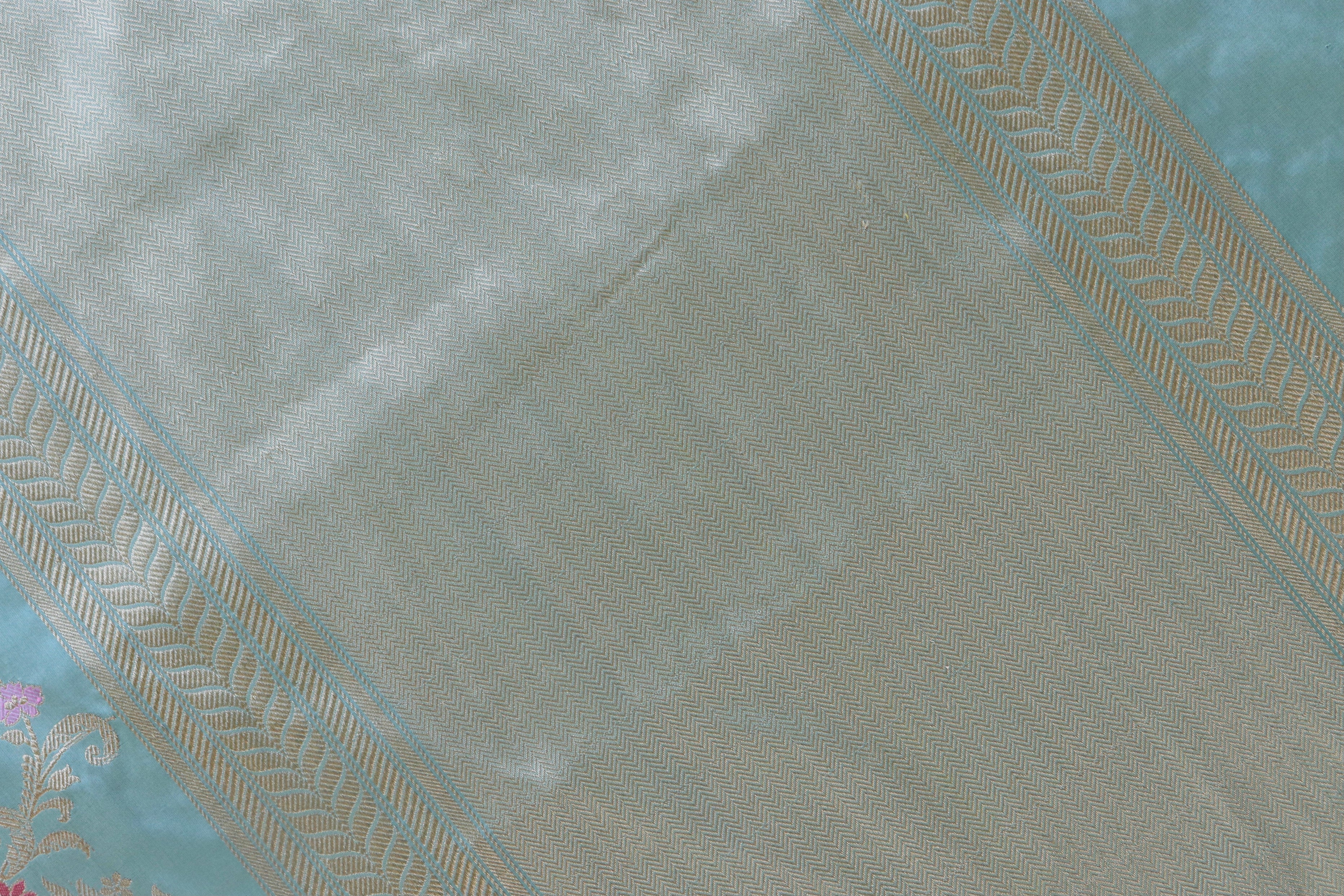 Sky Blue Kadhua Shikargah Pure Silk Handloom Banarasi Saree