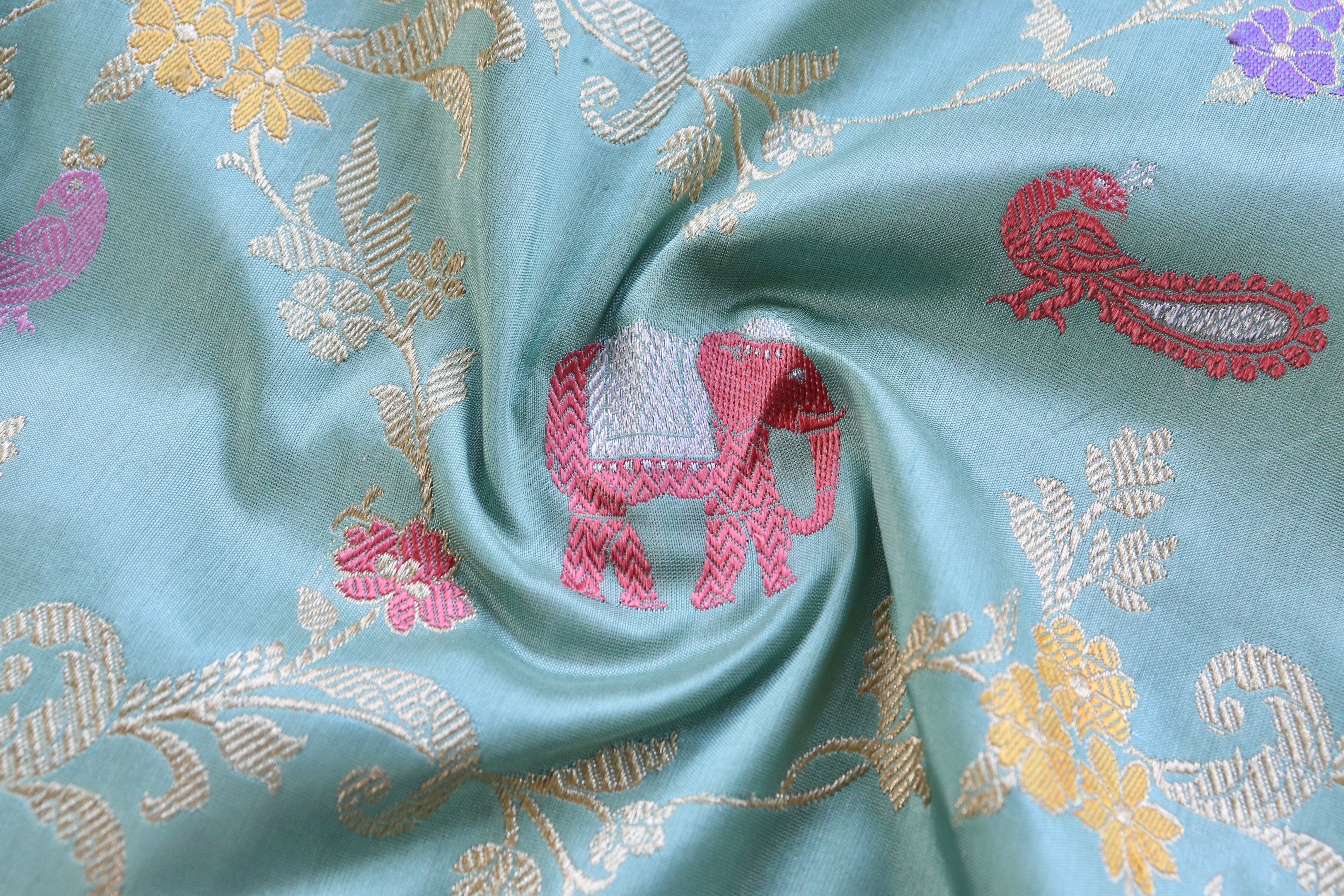 Sky Blue Kadhua Shikargah Pure Silk Handloom Banarasi Saree