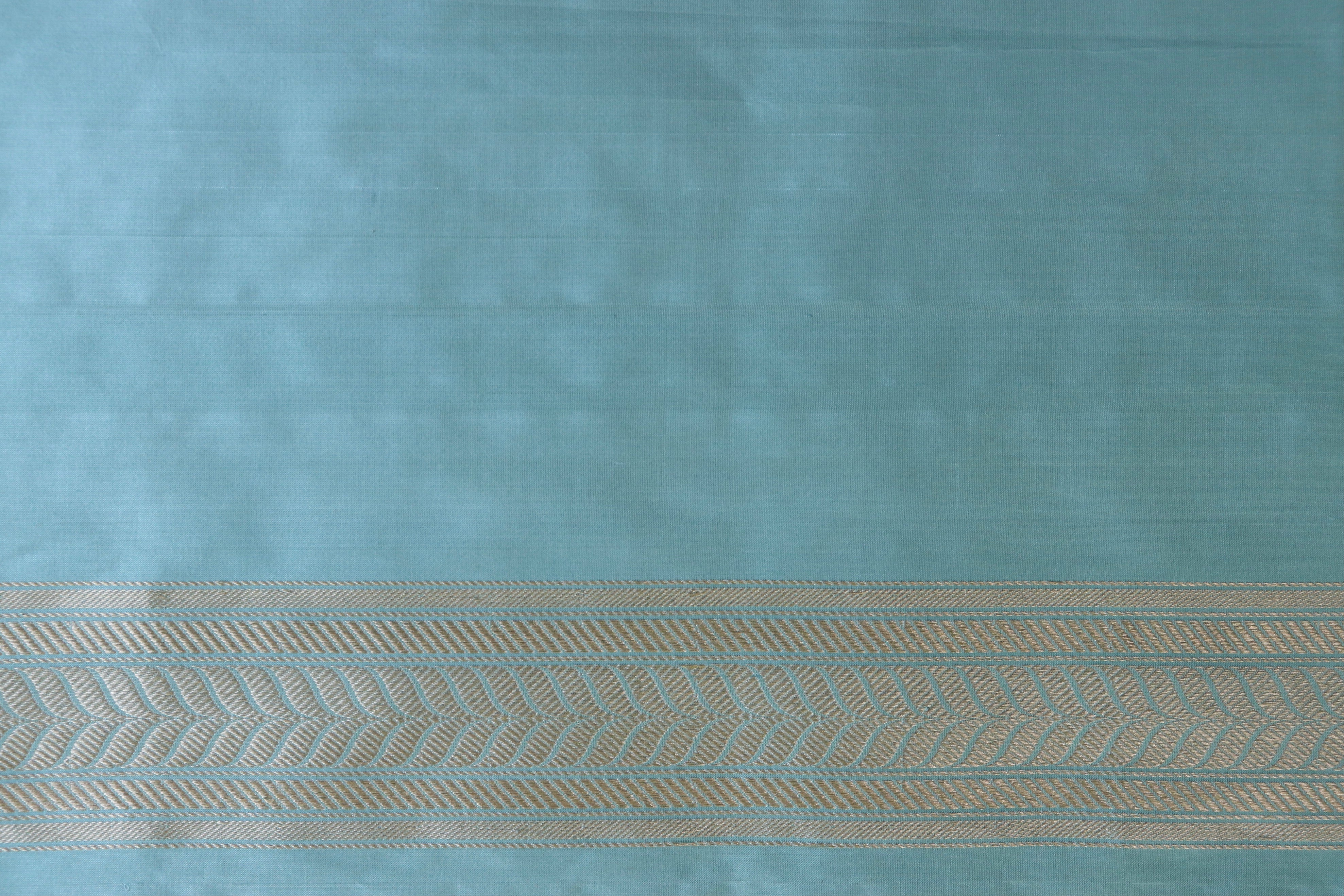 Sky Blue Kadhua Shikargah Pure Silk Handloom Banarasi Saree