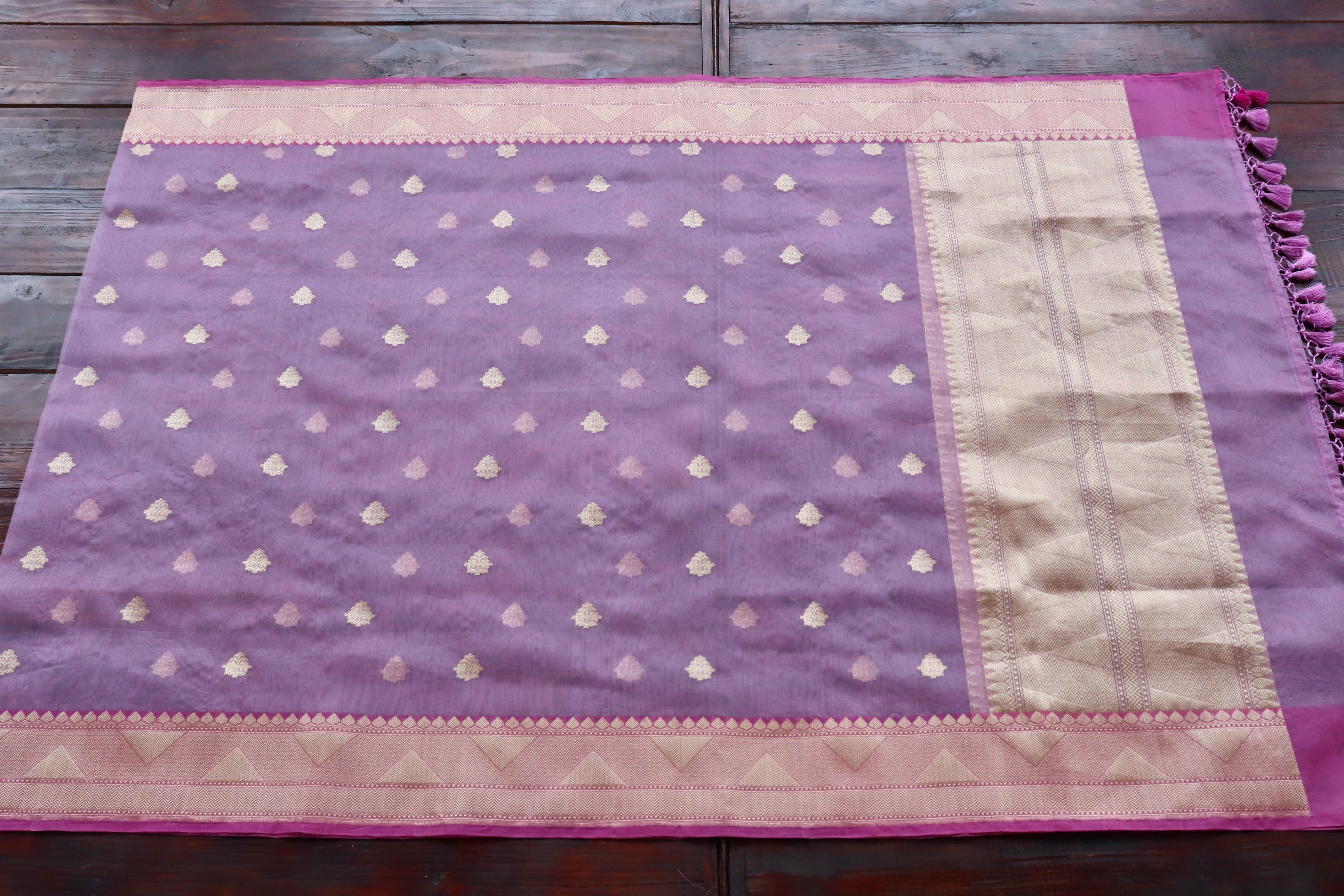 Lilac Leaf Motif Pure Kora Silk Handloom Banarasi Dupatta