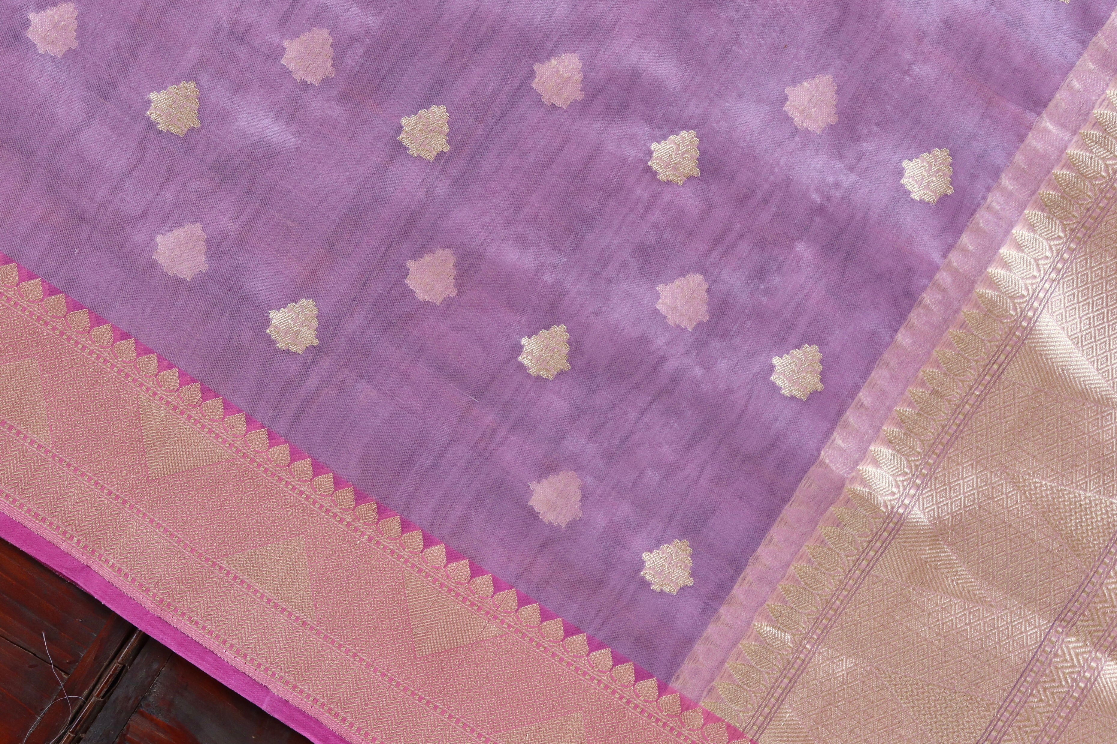 Lilac Leaf Motif Pure Kora Silk Handloom Banarasi Dupatta