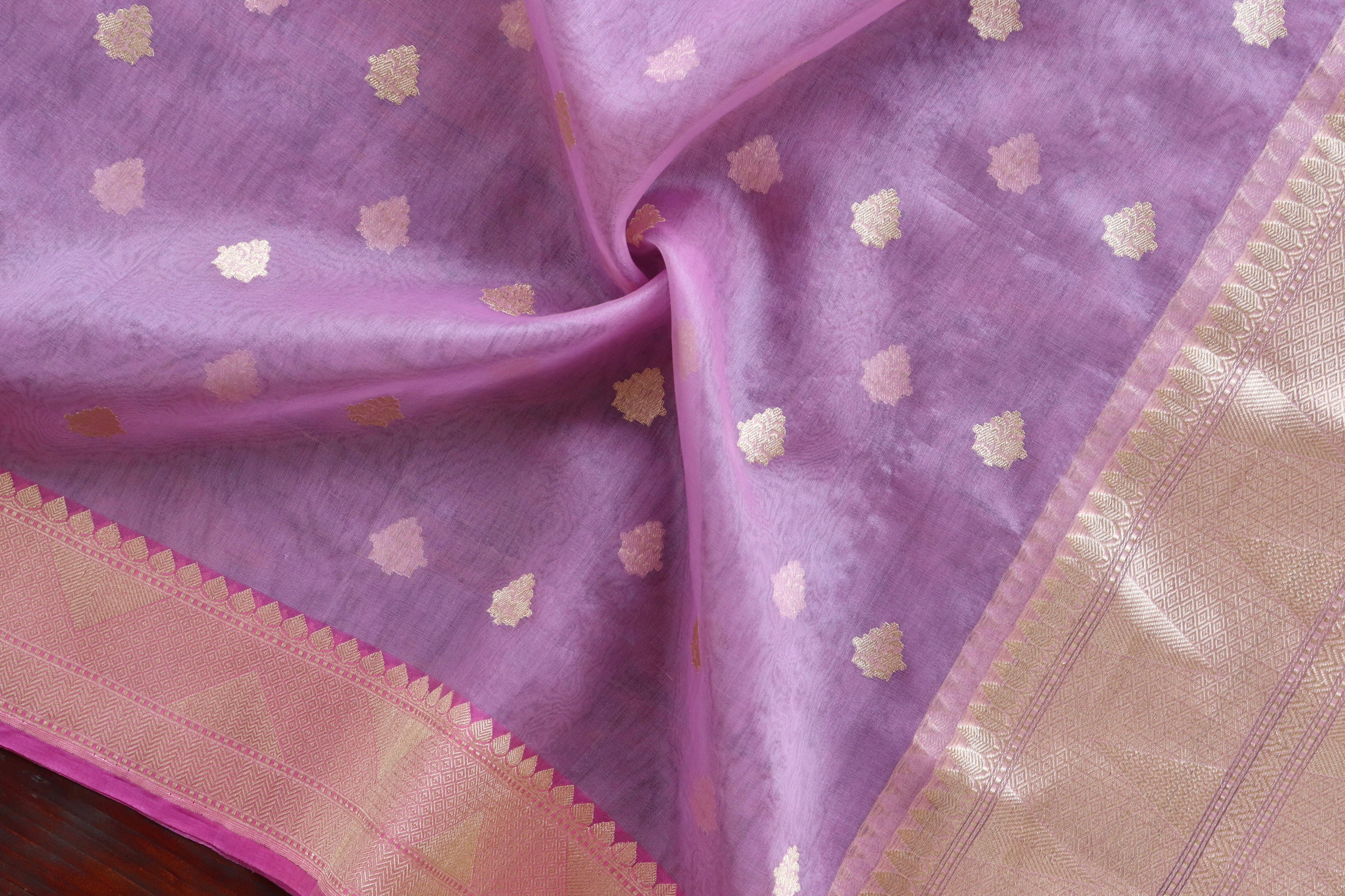 Lilac Leaf Motif Pure Kora Silk Handloom Banarasi Dupatta