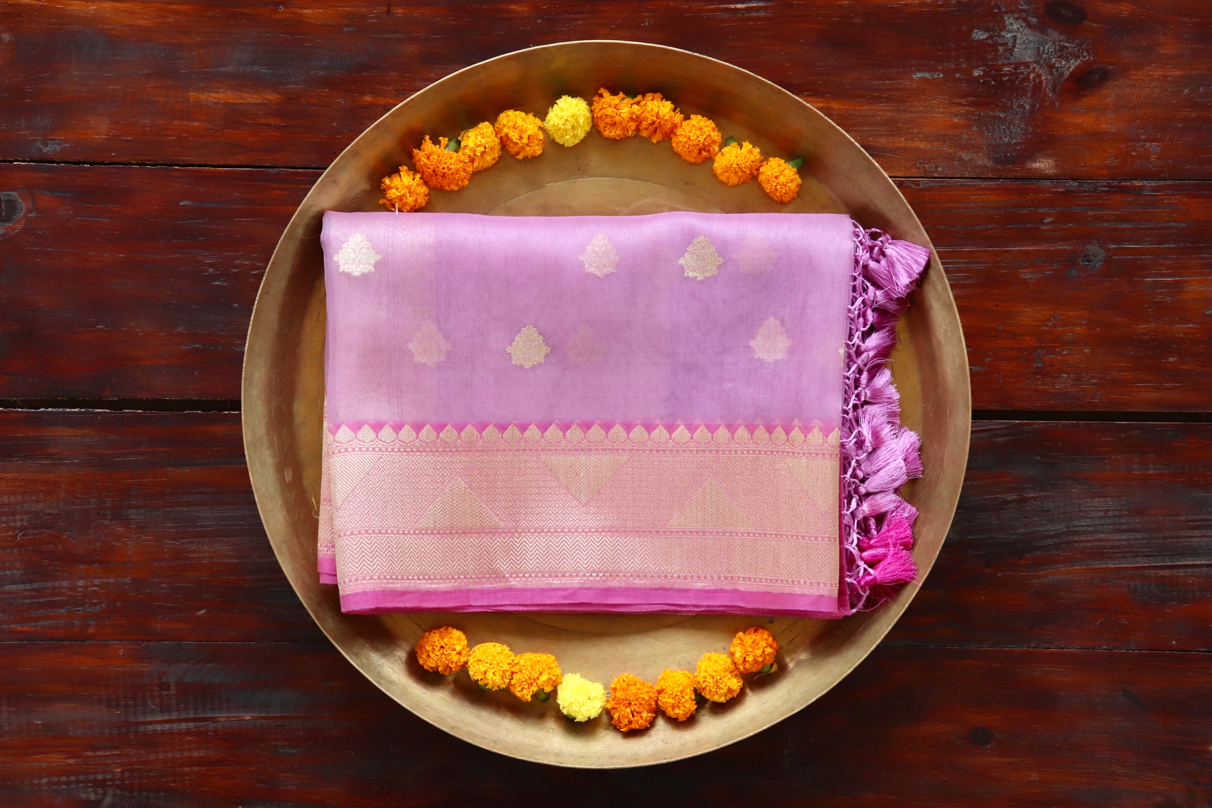 Lilac Leaf Motif Pure Kora Silk Handloom Banarasi Dupatta