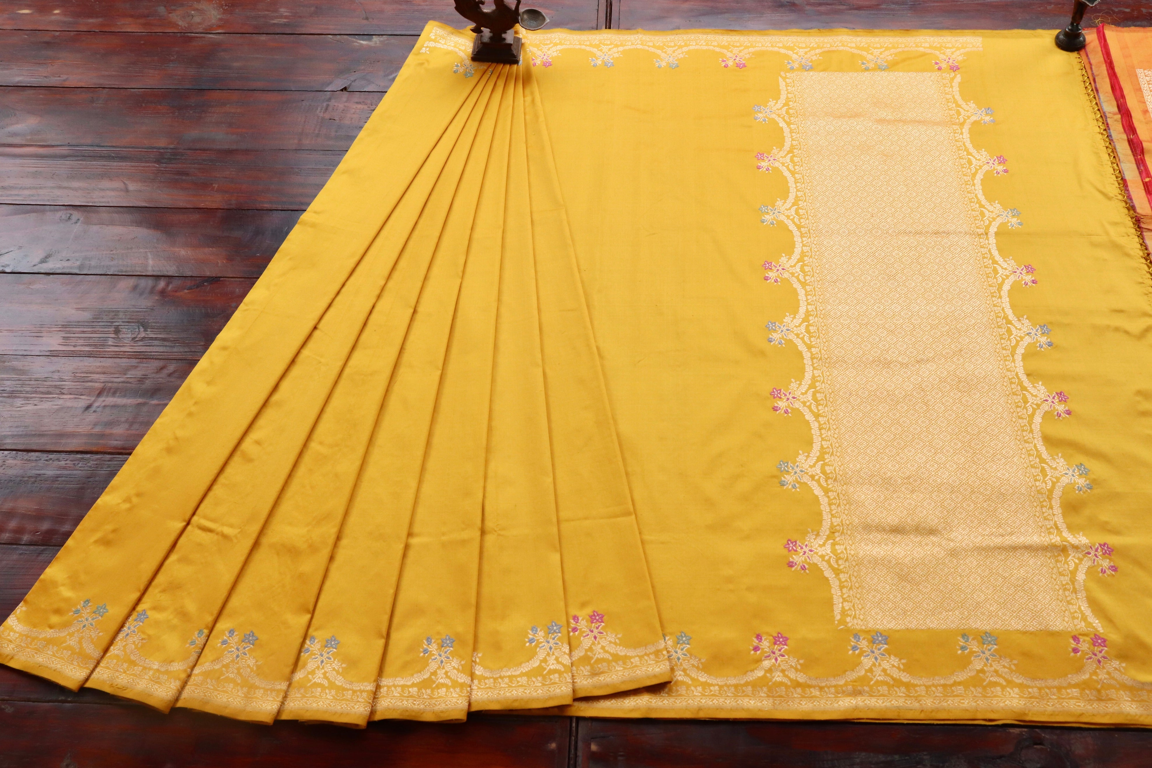 Yellow Meenadar Pure Silk Handloom Banarasi Saree