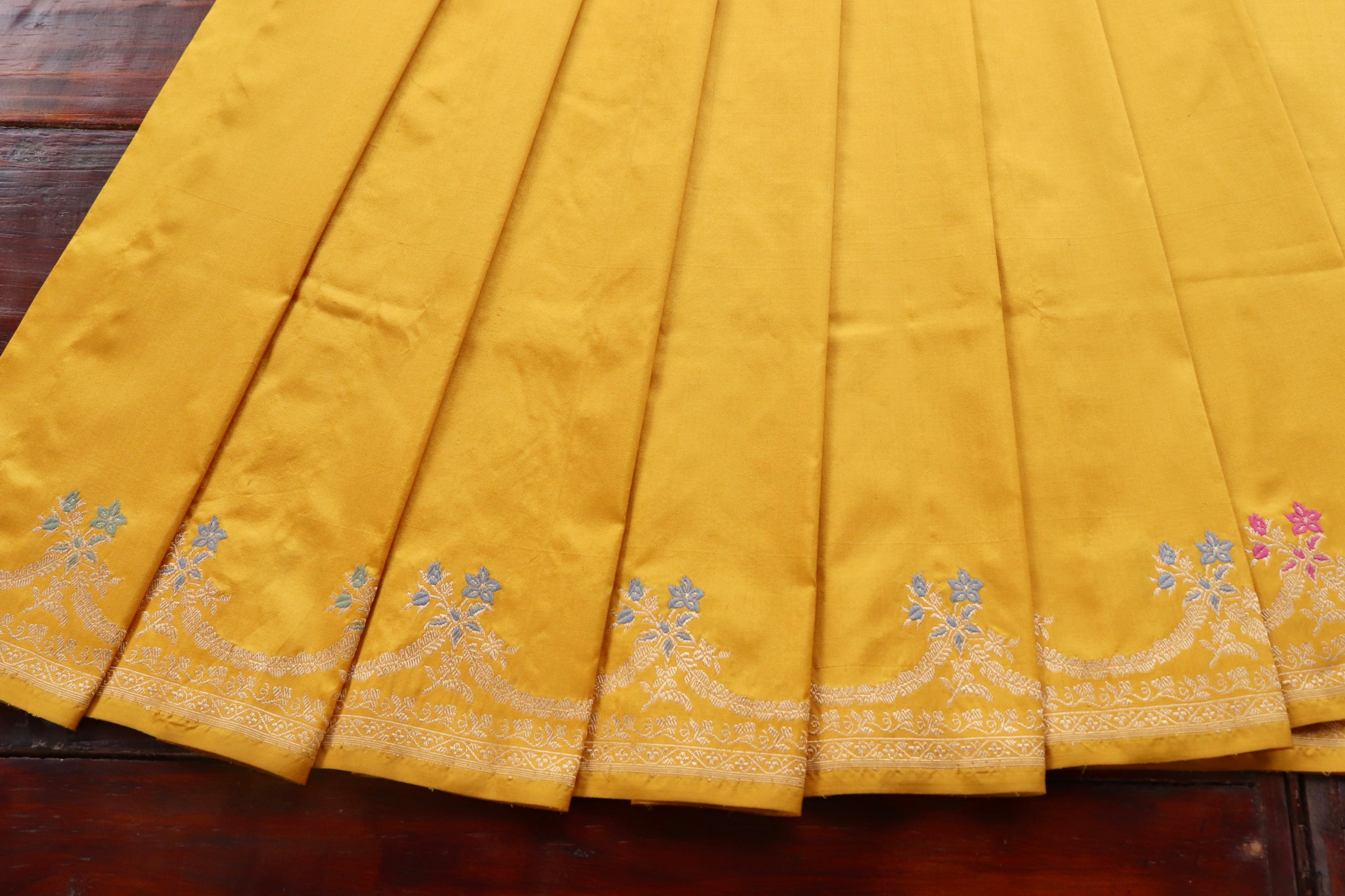 Yellow Meenadar Pure Silk Handloom Banarasi Saree
