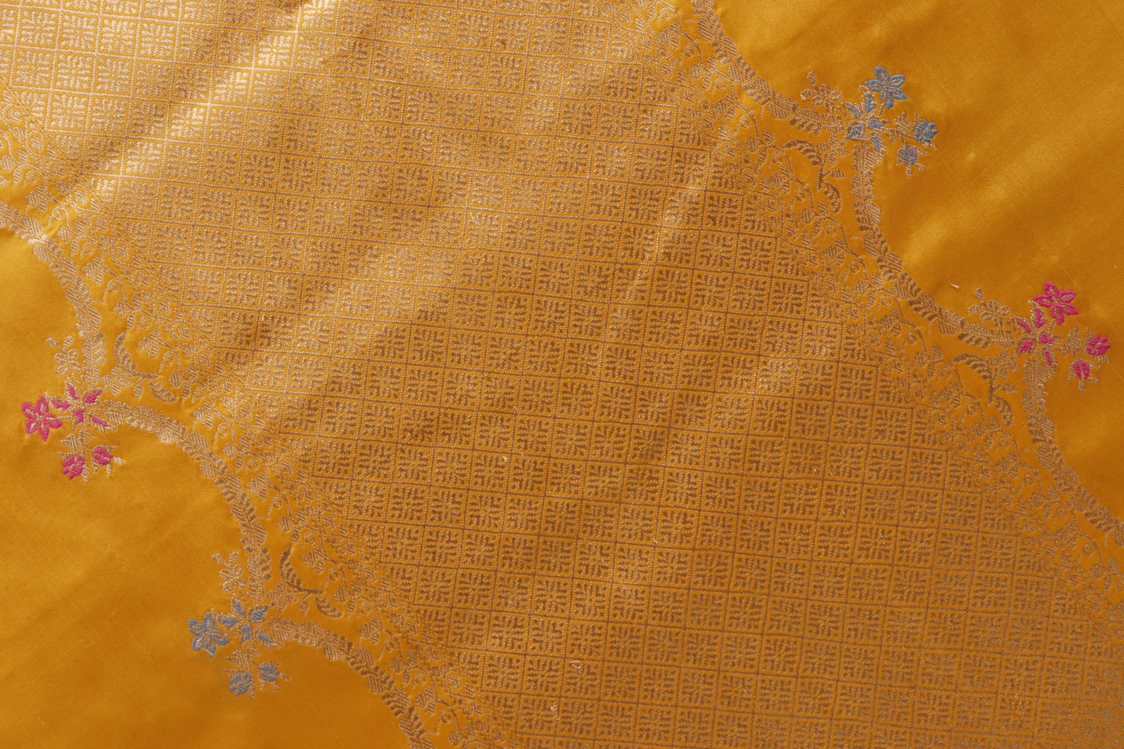 Yellow Meenadar Pure Silk Handloom Banarasi Saree