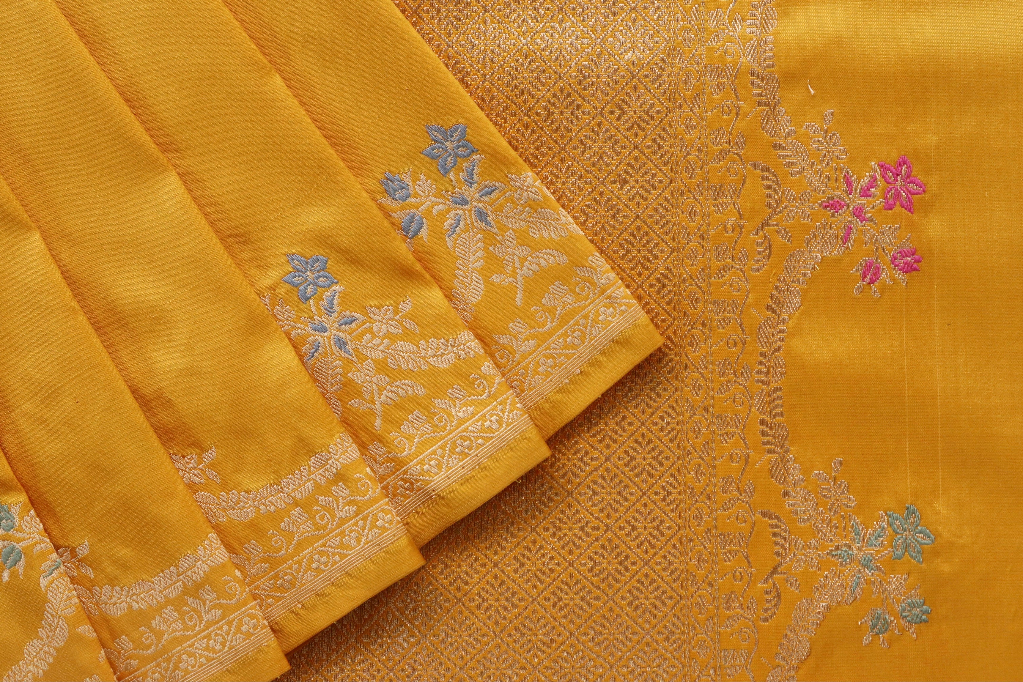 Yellow Meenadar Pure Silk Handloom Banarasi Saree