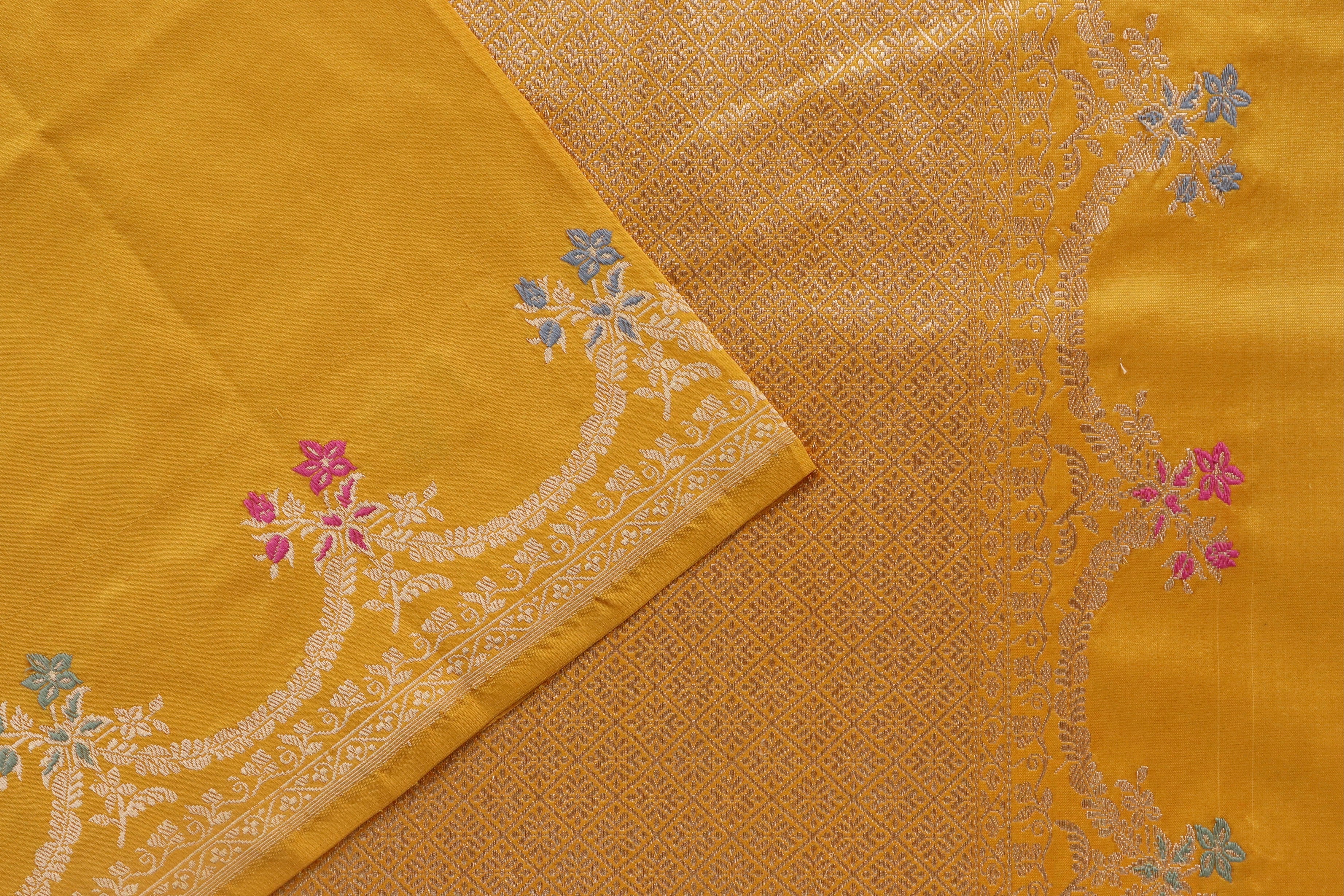 Yellow Meenadar Pure Silk Handloom Banarasi Saree