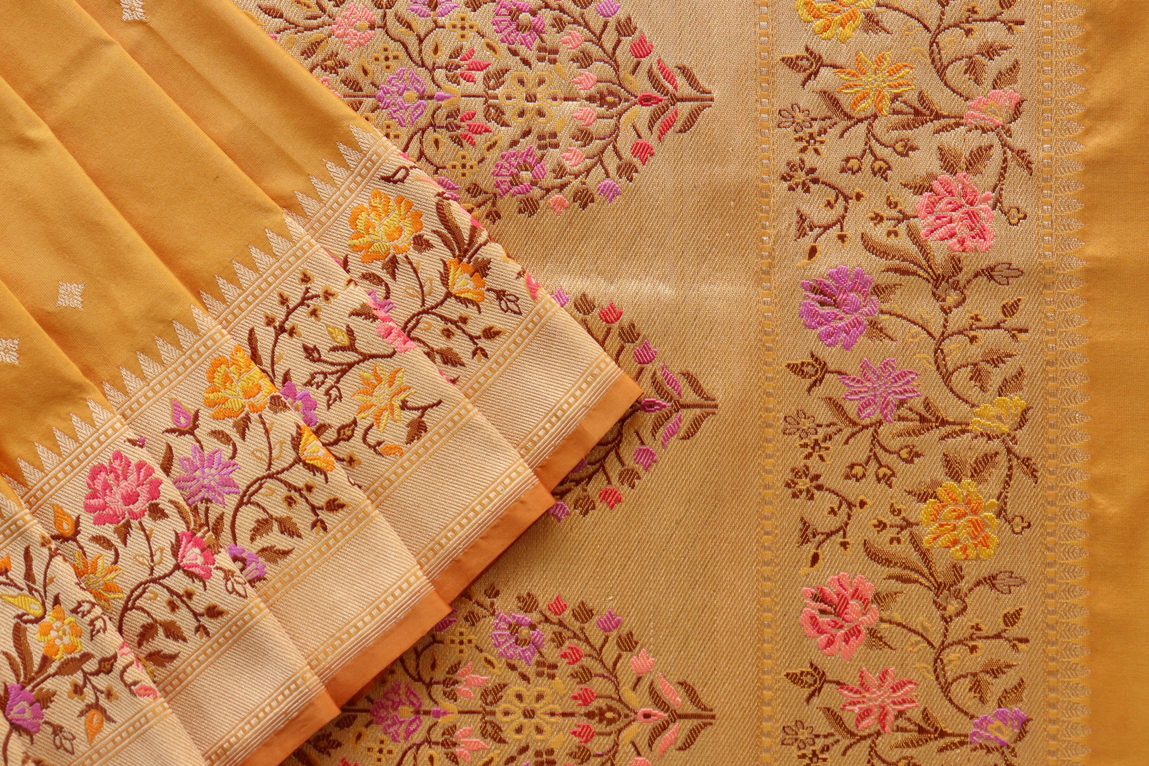 Yellow Meenadar Kadhua  Pure Silk Handloom Banarasi Saree
