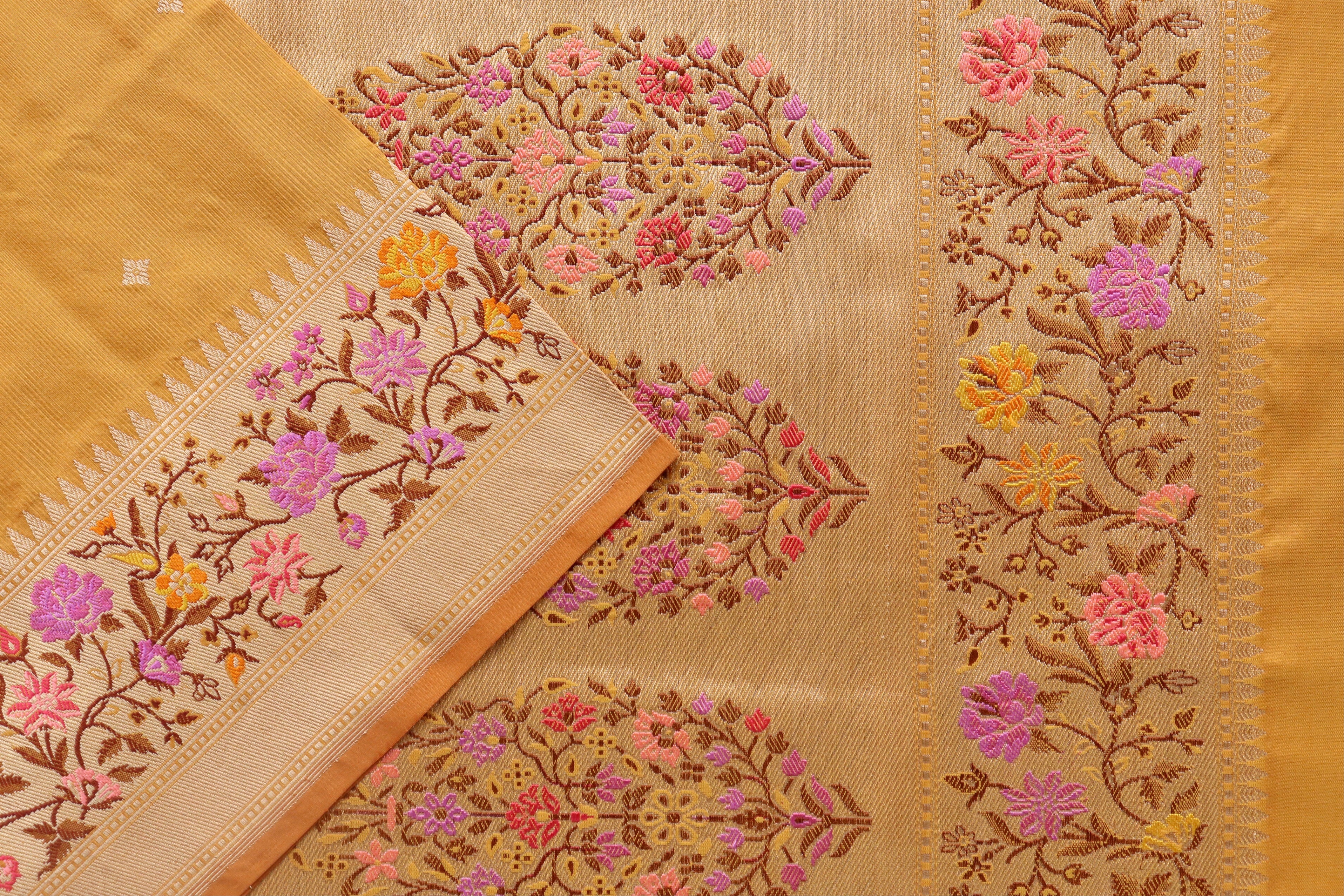 Yellow Meenadar Kadhua  Pure Silk Handloom Banarasi Saree