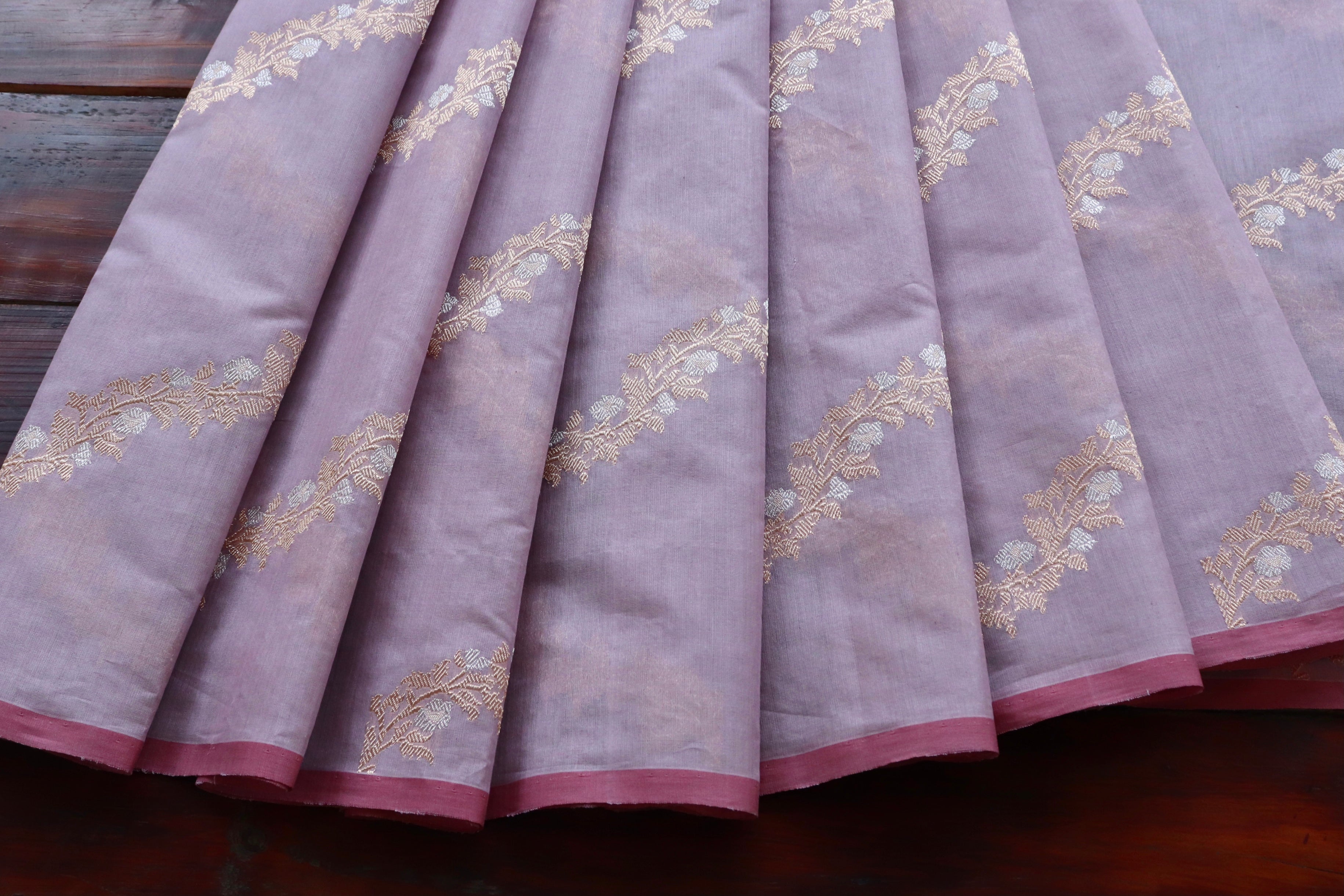 Lilac Aada Jangla Pure Katan Silk Banarasi Saree