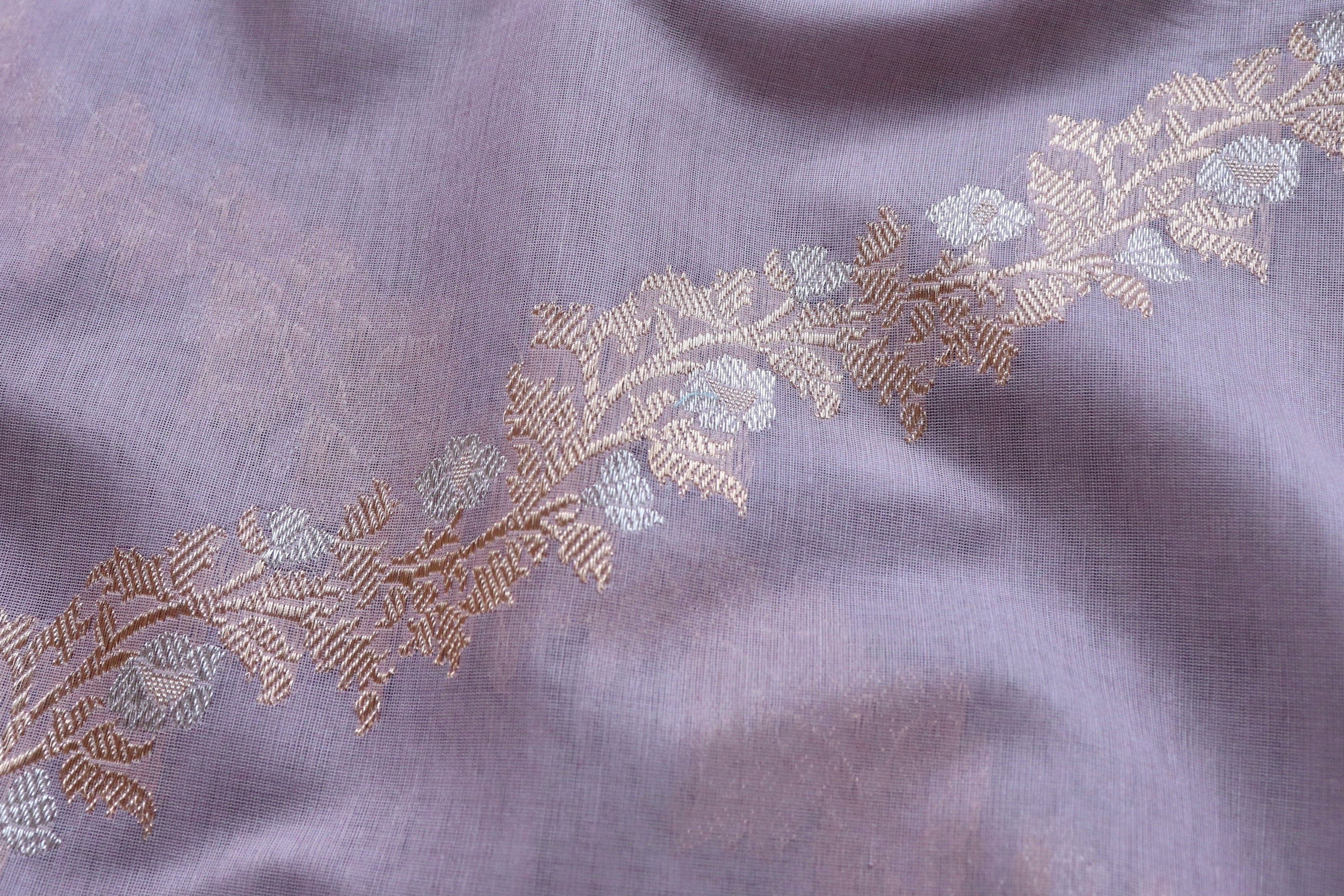 Lilac Aada Jangla Pure Katan Silk Banarasi Saree