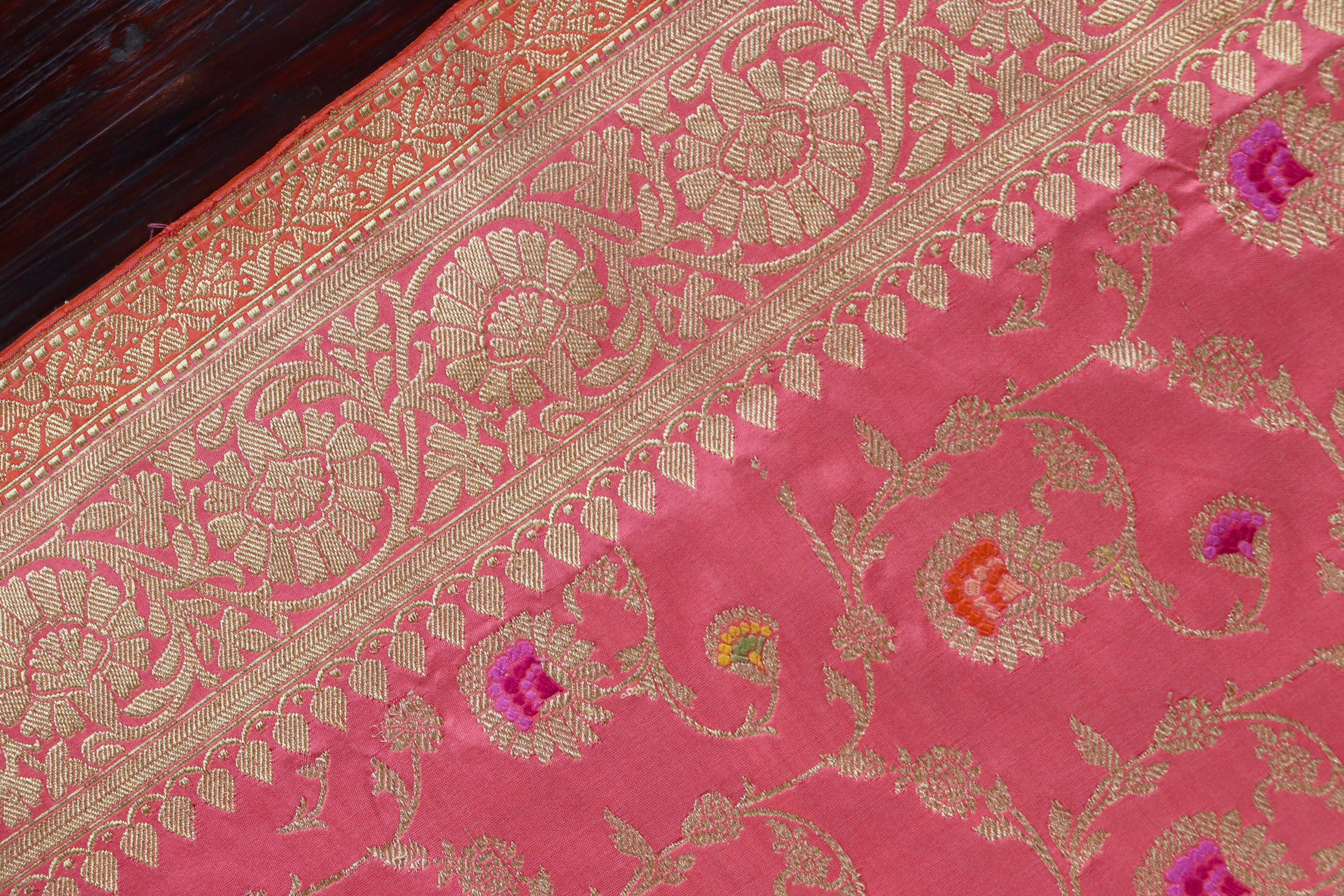 Peachy Pink  Meenadar Kadhua Pure Silk Handloom Banarasi Saree