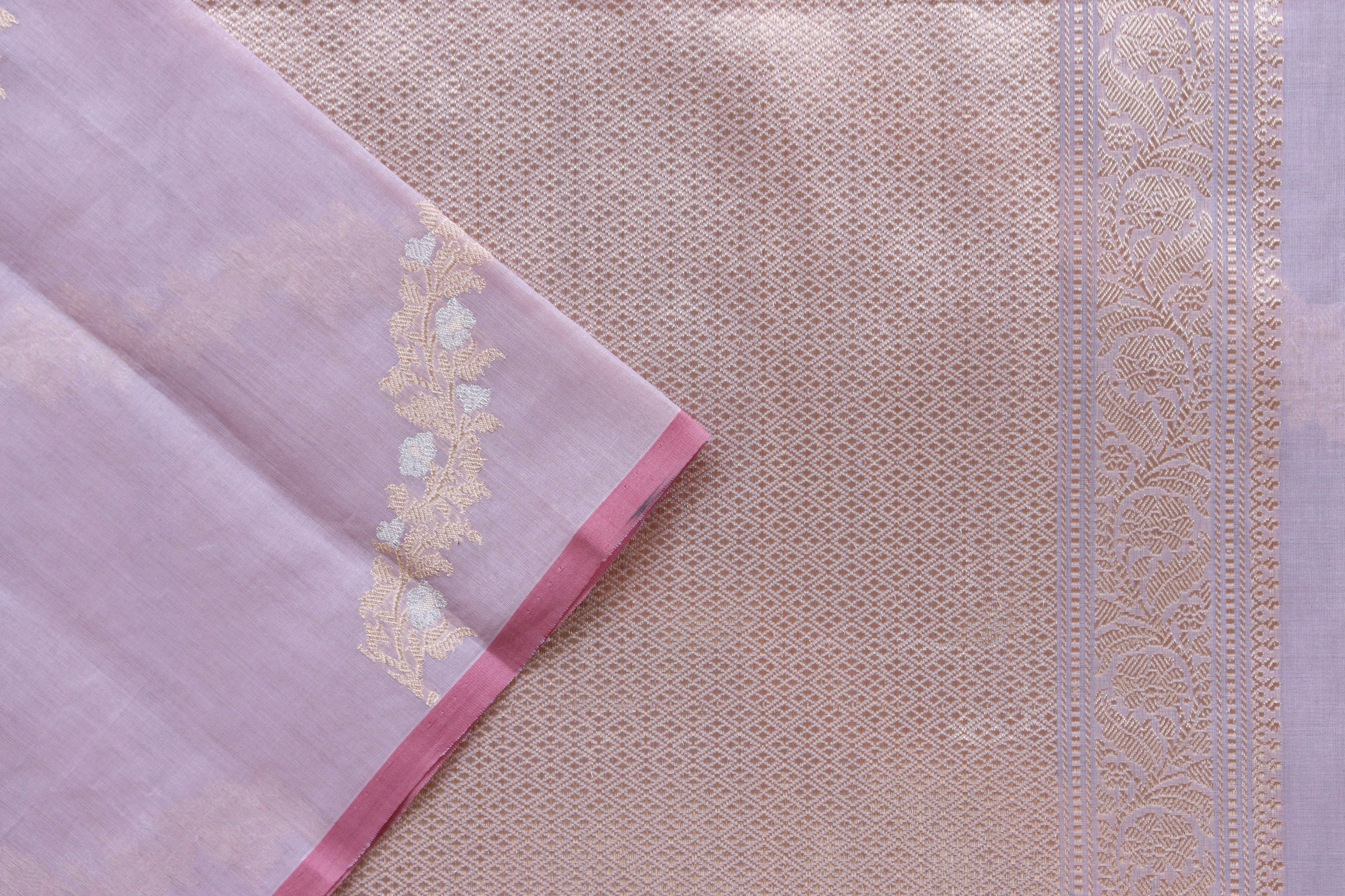 Lilac Aada Jangla Pure Katan Silk Banarasi Saree