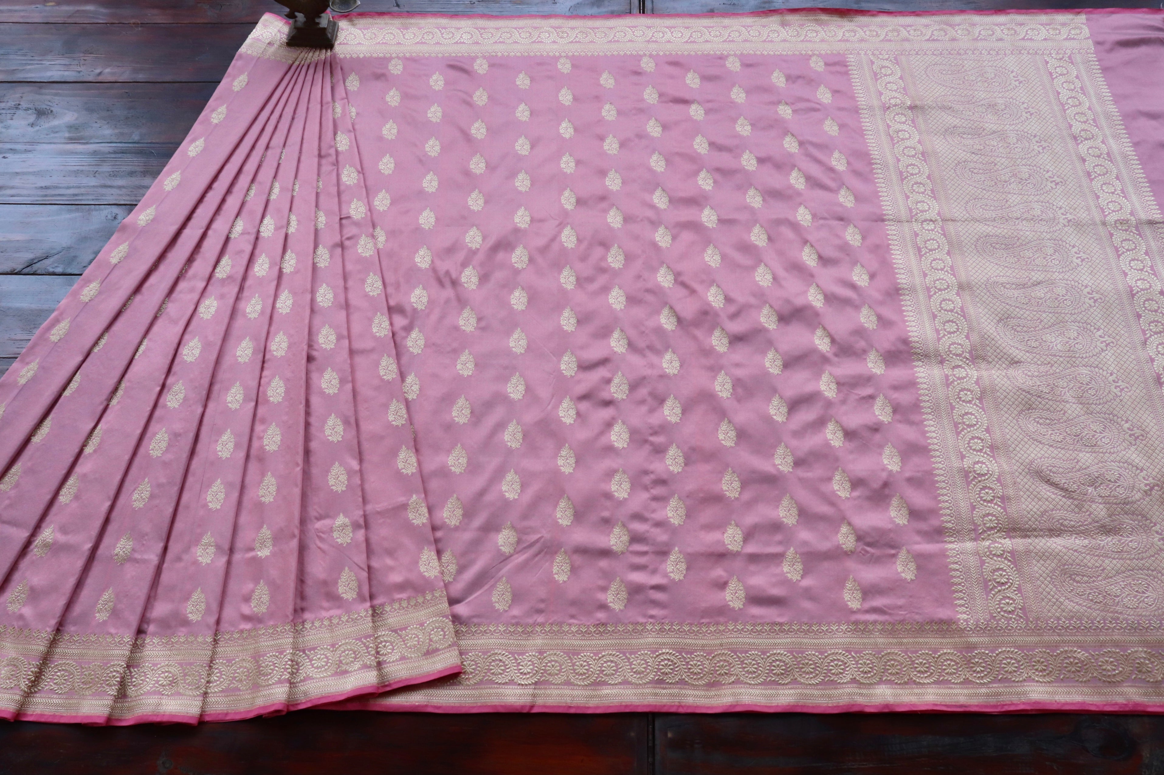 Soft Pink Kadhua Pure Silk Handloom Banarasi Saree