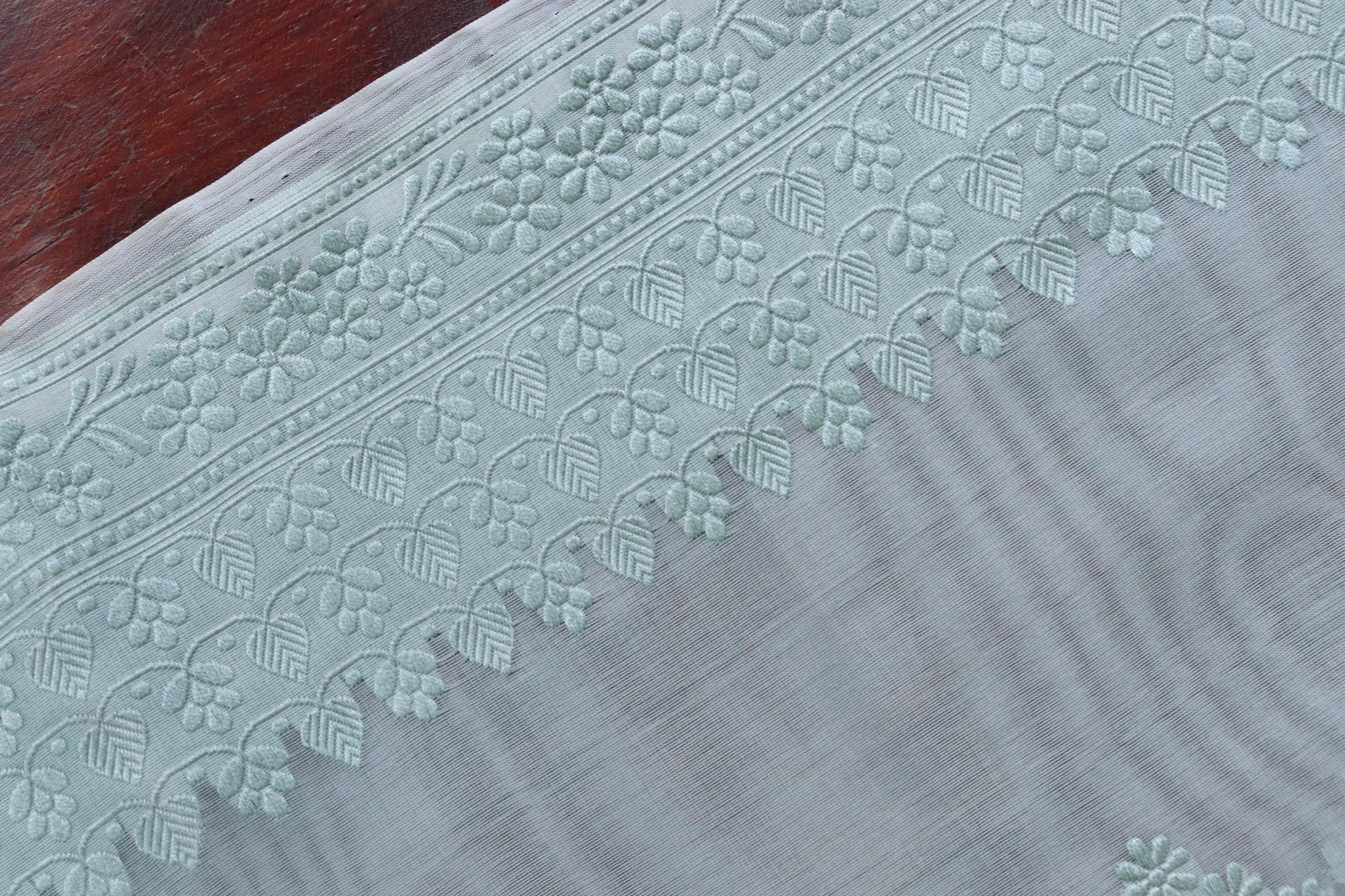 Sky Blue Resham Kadhua Pure Kora Silk Handloom Saree