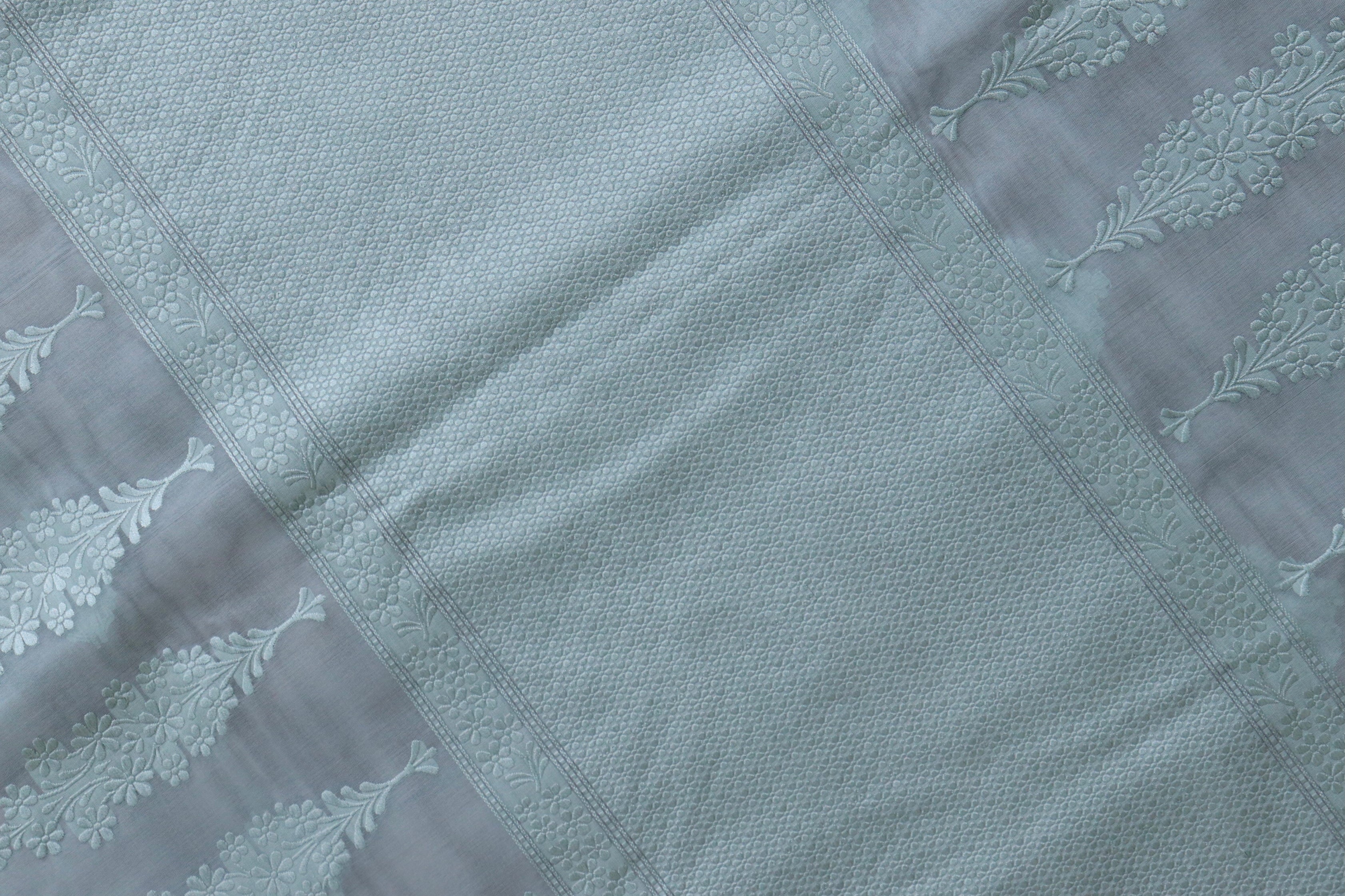 Sky Blue Resham Kadhua Pure Kora Silk Handloom Saree