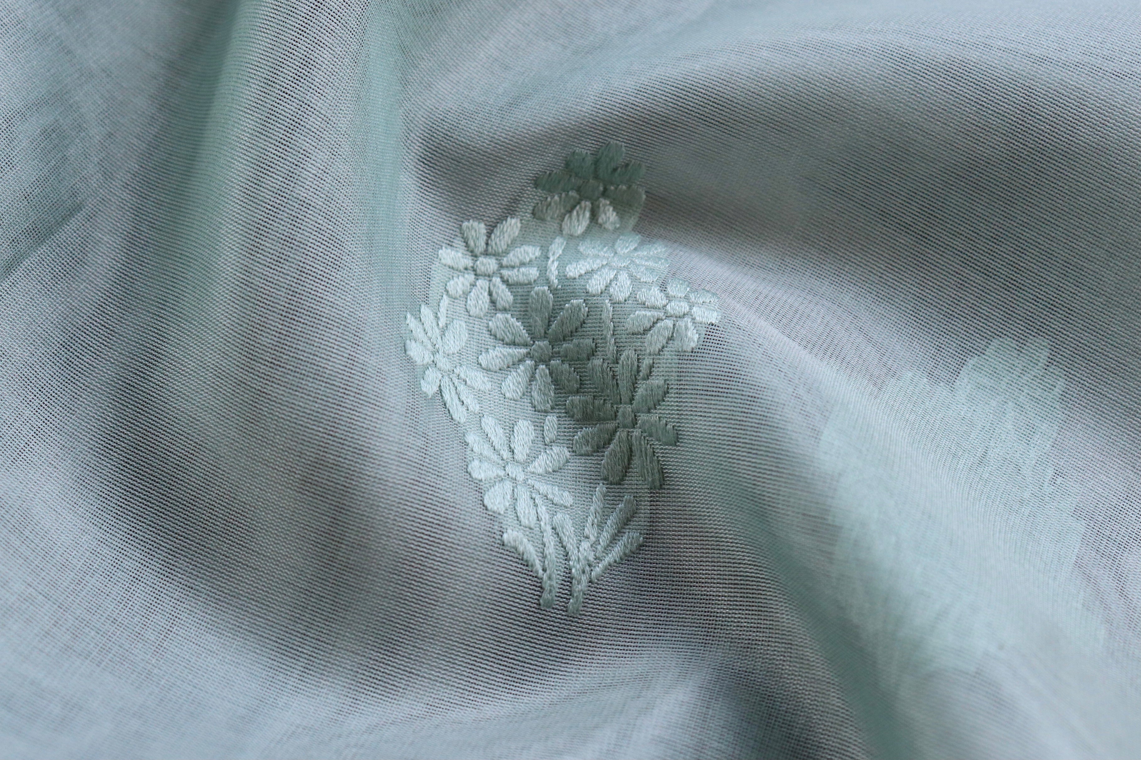 Sky Blue Resham Kadhua Pure Kora Silk Handloom Saree