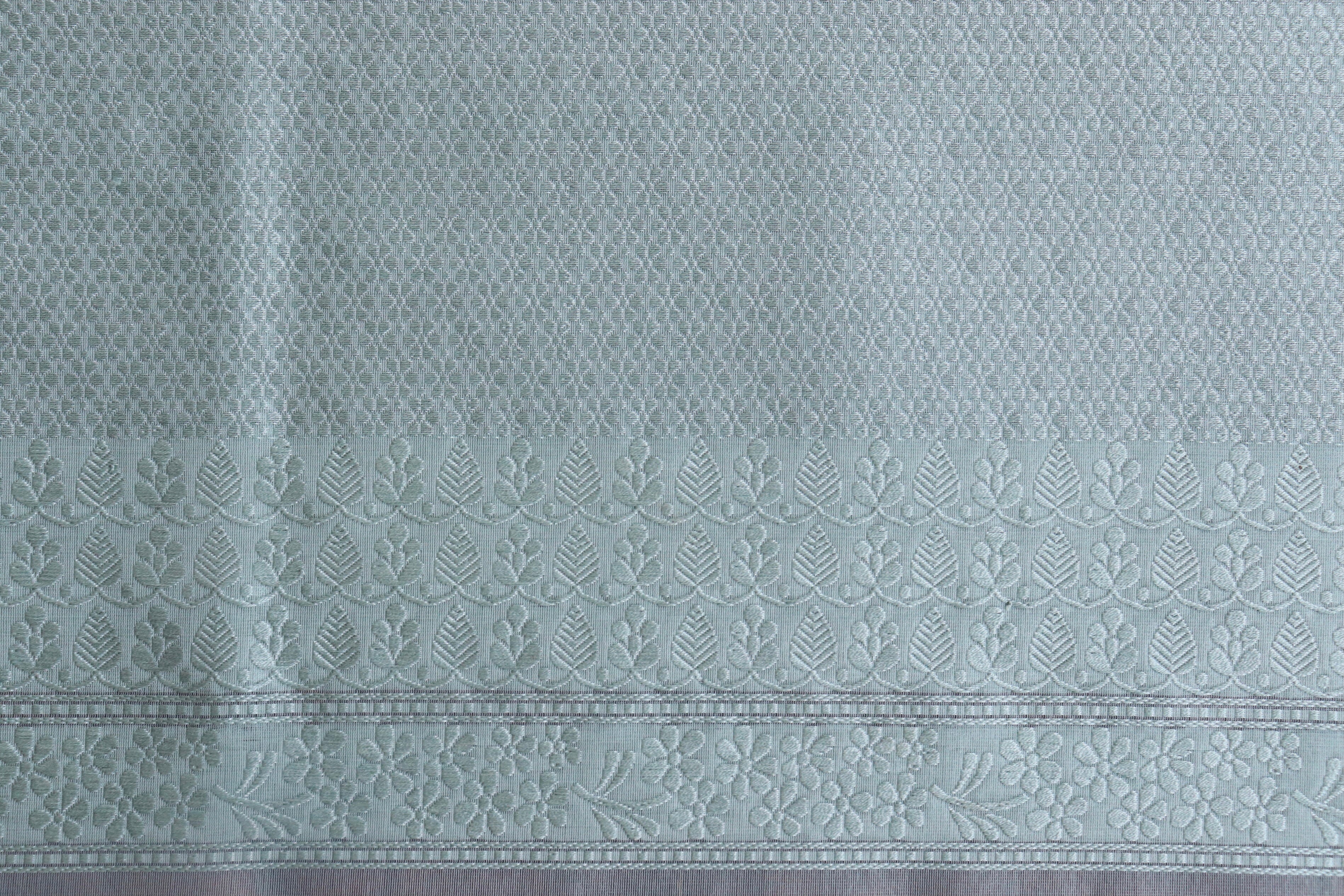 Sky Blue Resham Kadhua Pure Kora Silk Handloom Saree