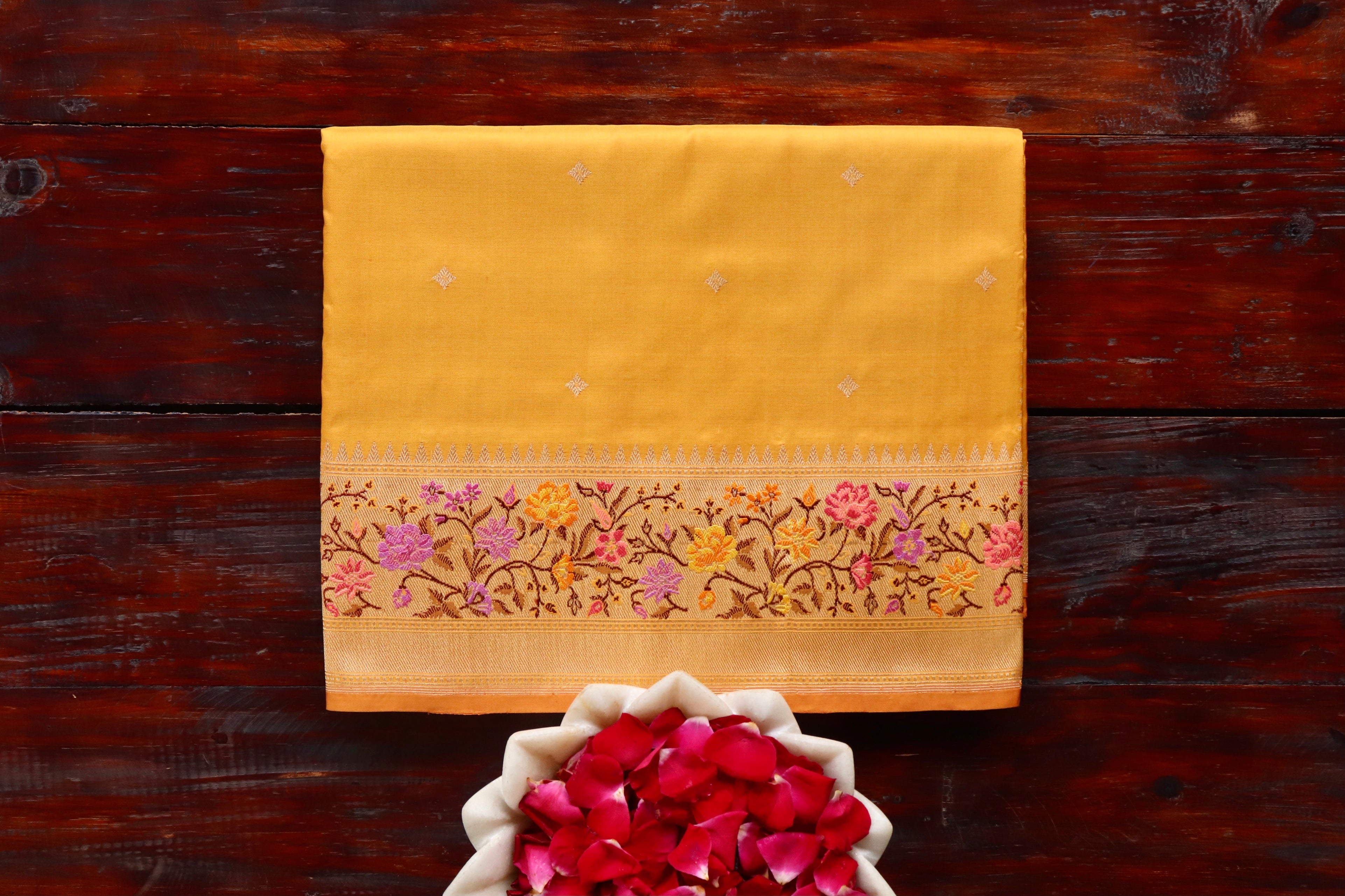 Yellow Meenadar Kadhua  Pure Silk Handloom Banarasi Saree