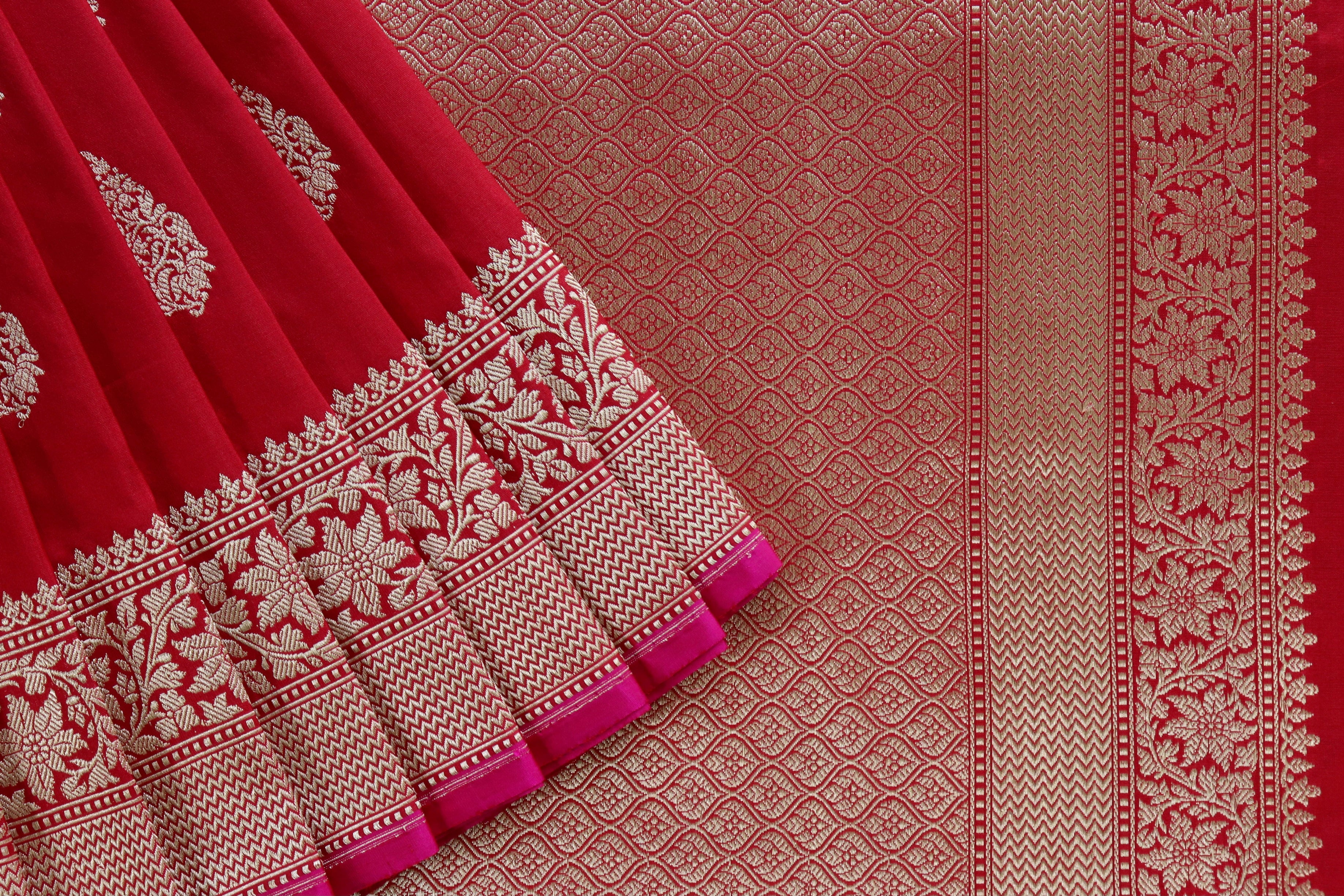 Red Aisha Motif Pure Silk Handloom Banarasi Saree