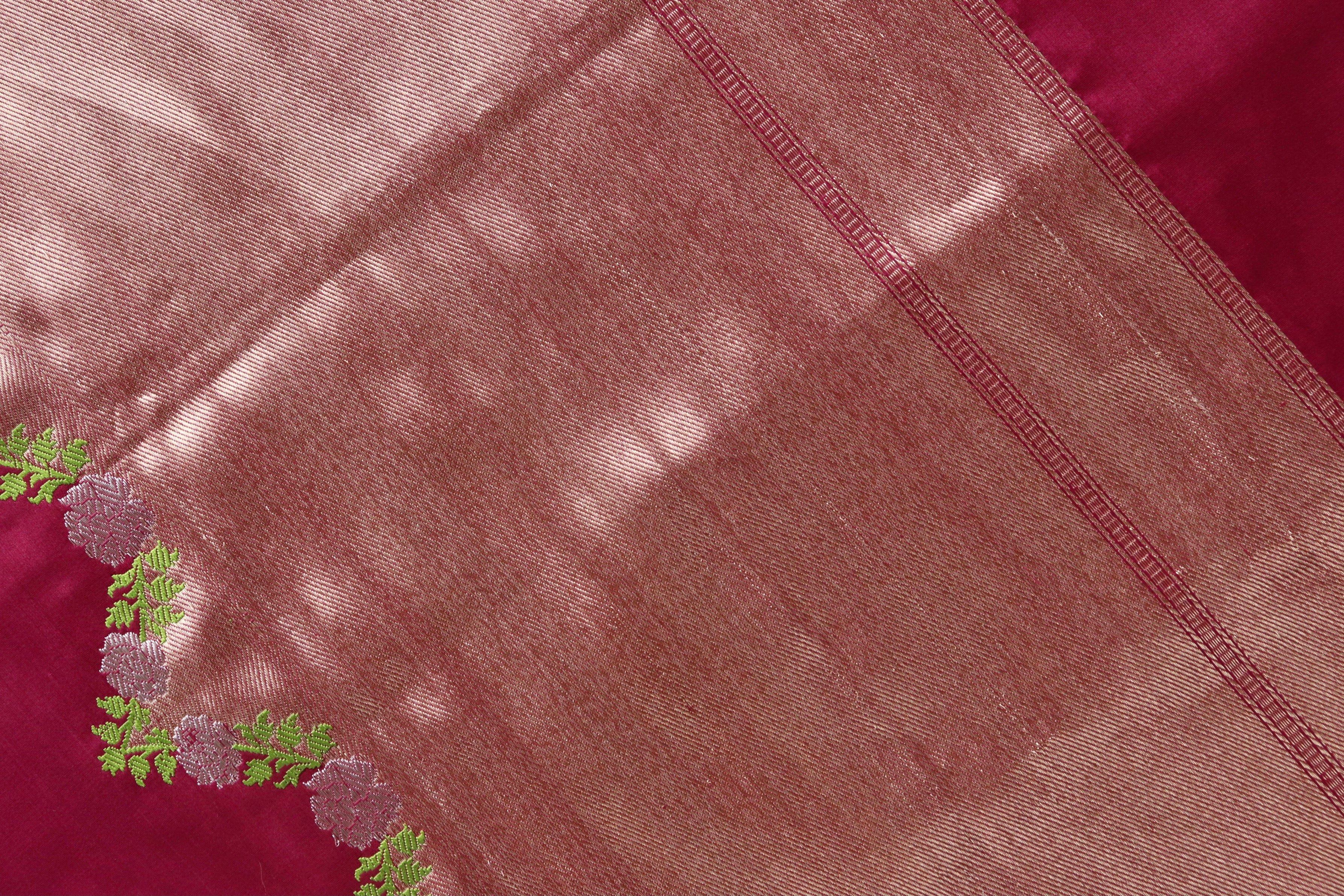 Burgundy Floral Border Pure Silk Handloom Banarasi Saree