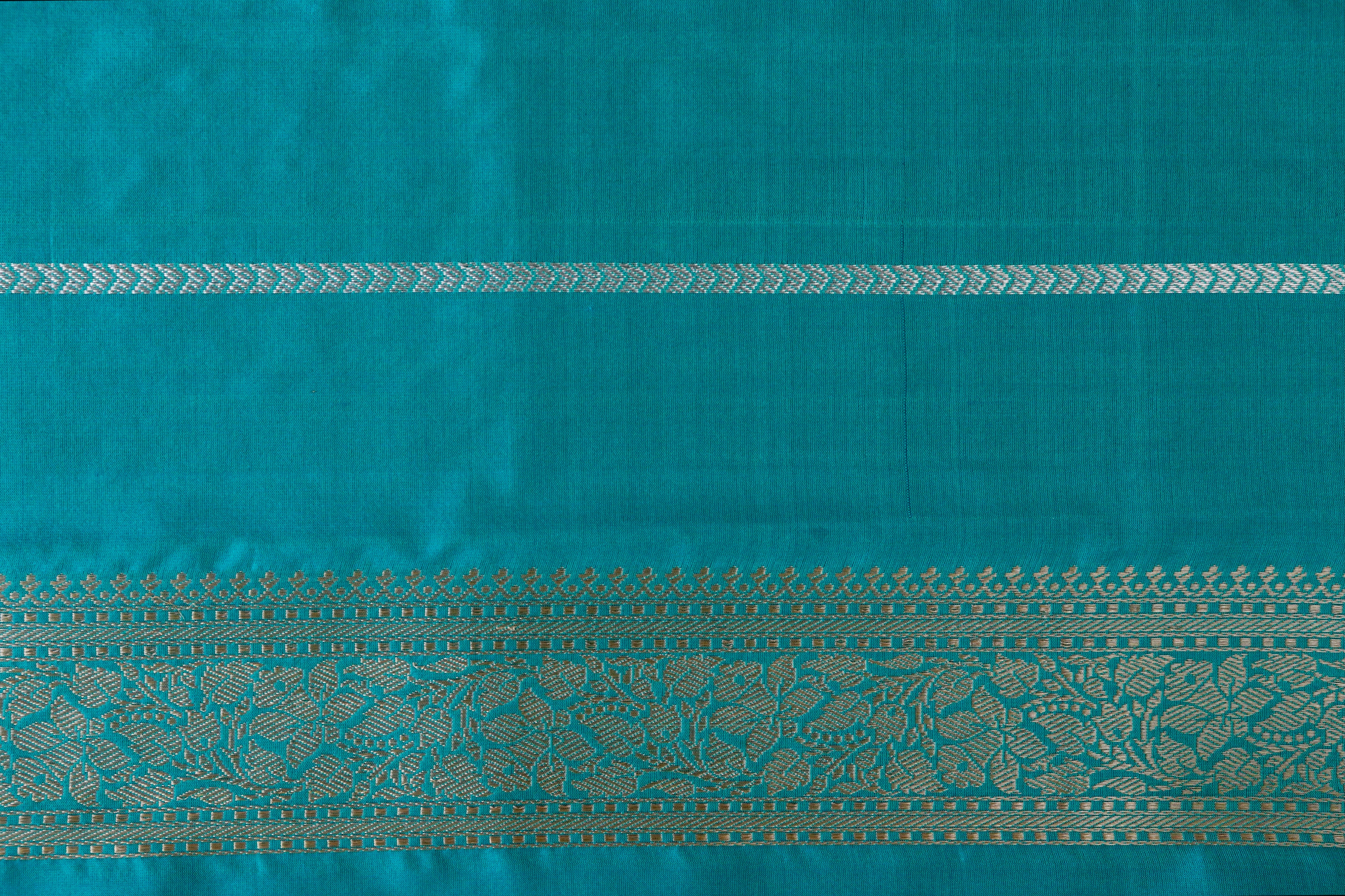 Peacock Blue Aada Jangla Pure Silk Banarasi Saree