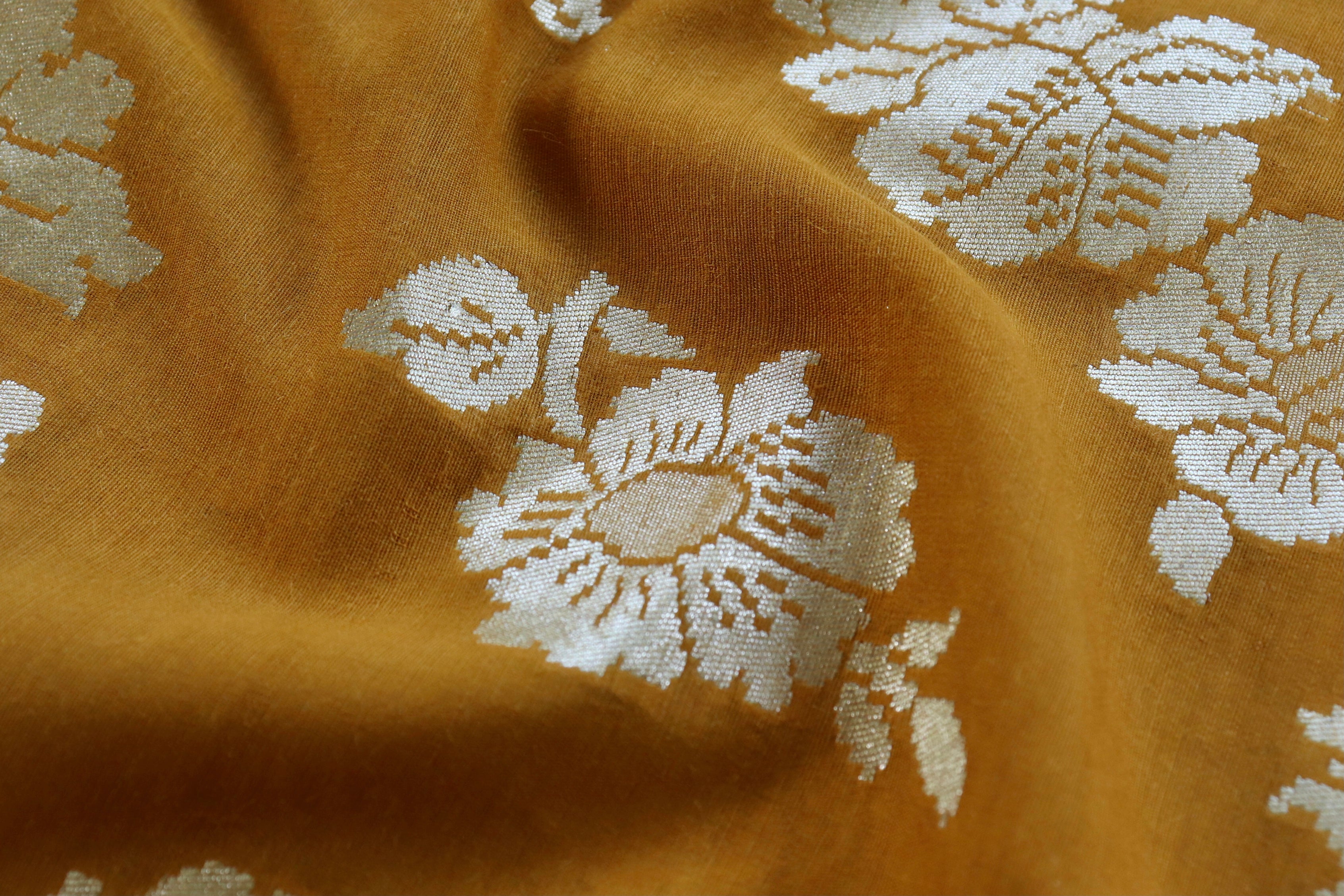Mustard Yellow Pure Munga Silk Handloom Banarasi Saree