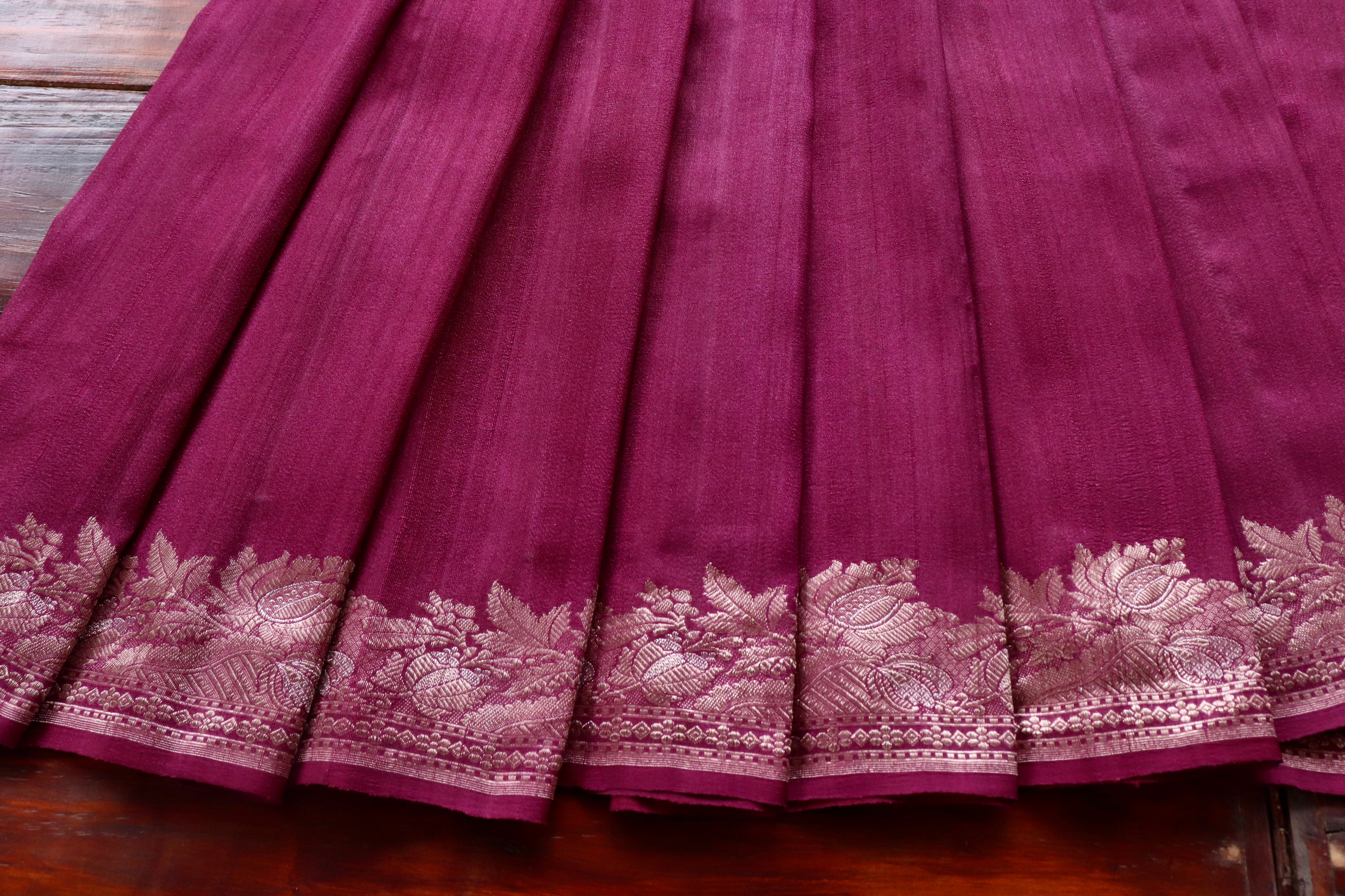 Burgundy Tussar Silk  Handloom Banarasi Saree