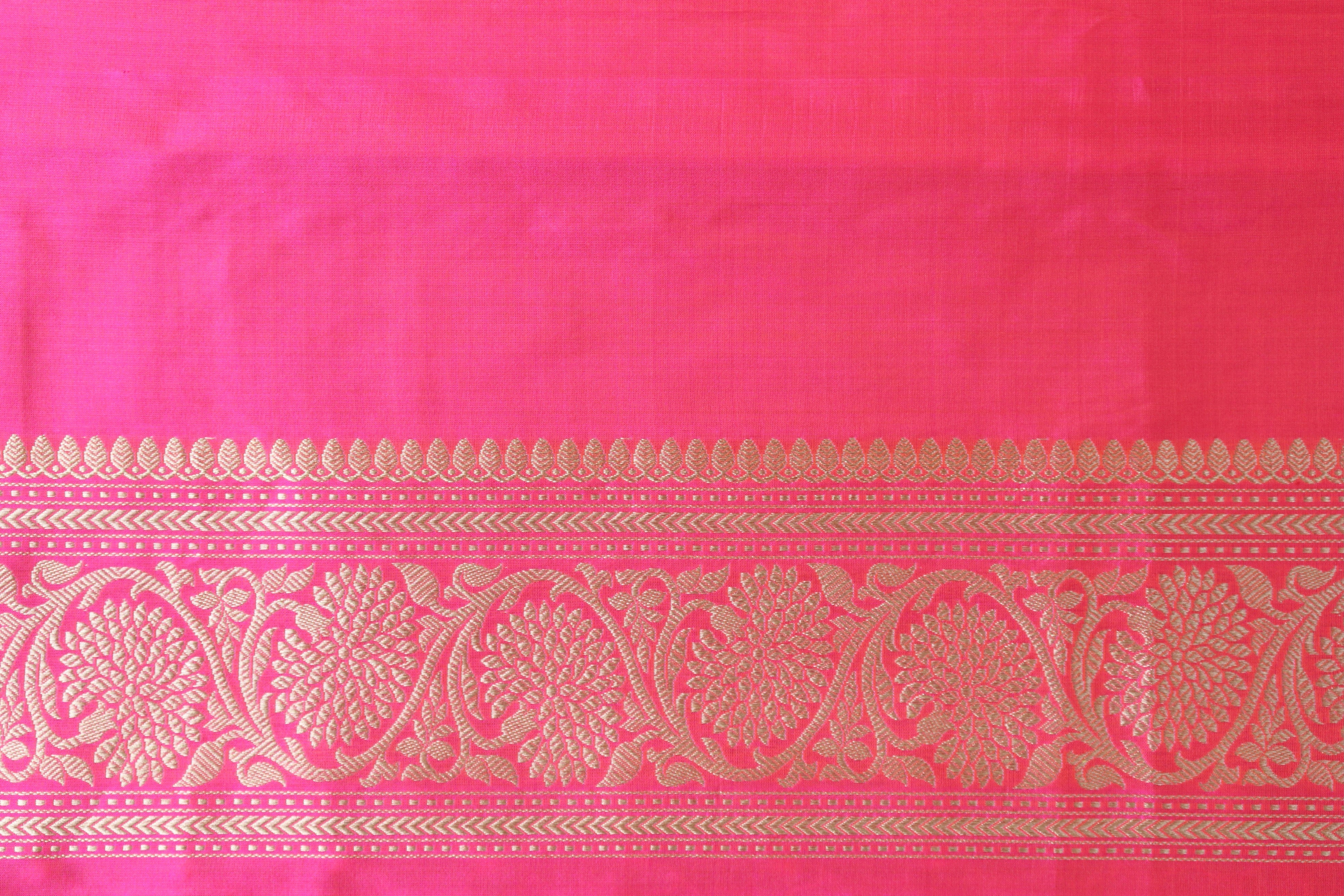 Bright Pink Jamal Jangla Pure Silk Handloom Banarasi Saree