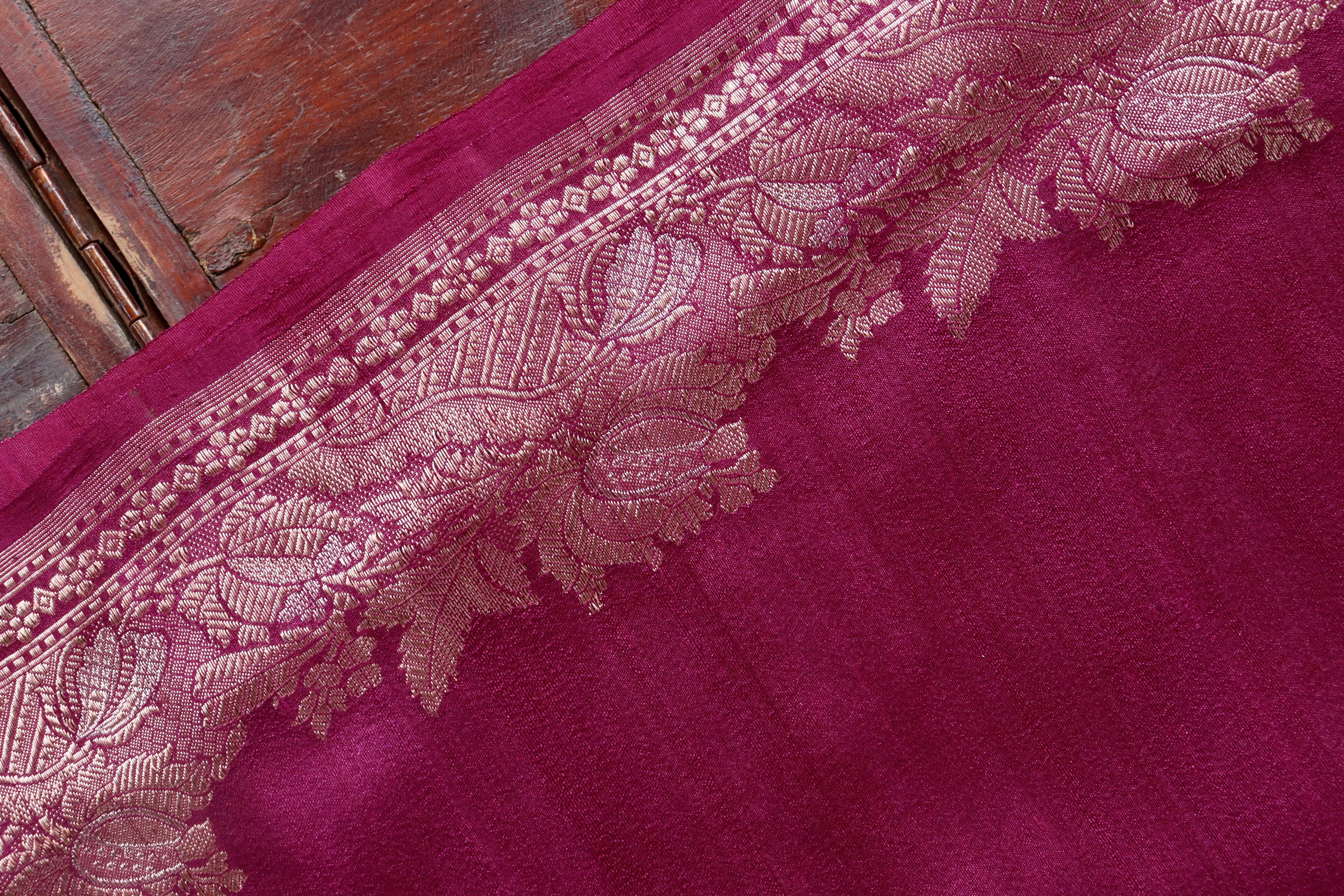 Burgundy Tussar Silk  Handloom Banarasi Saree