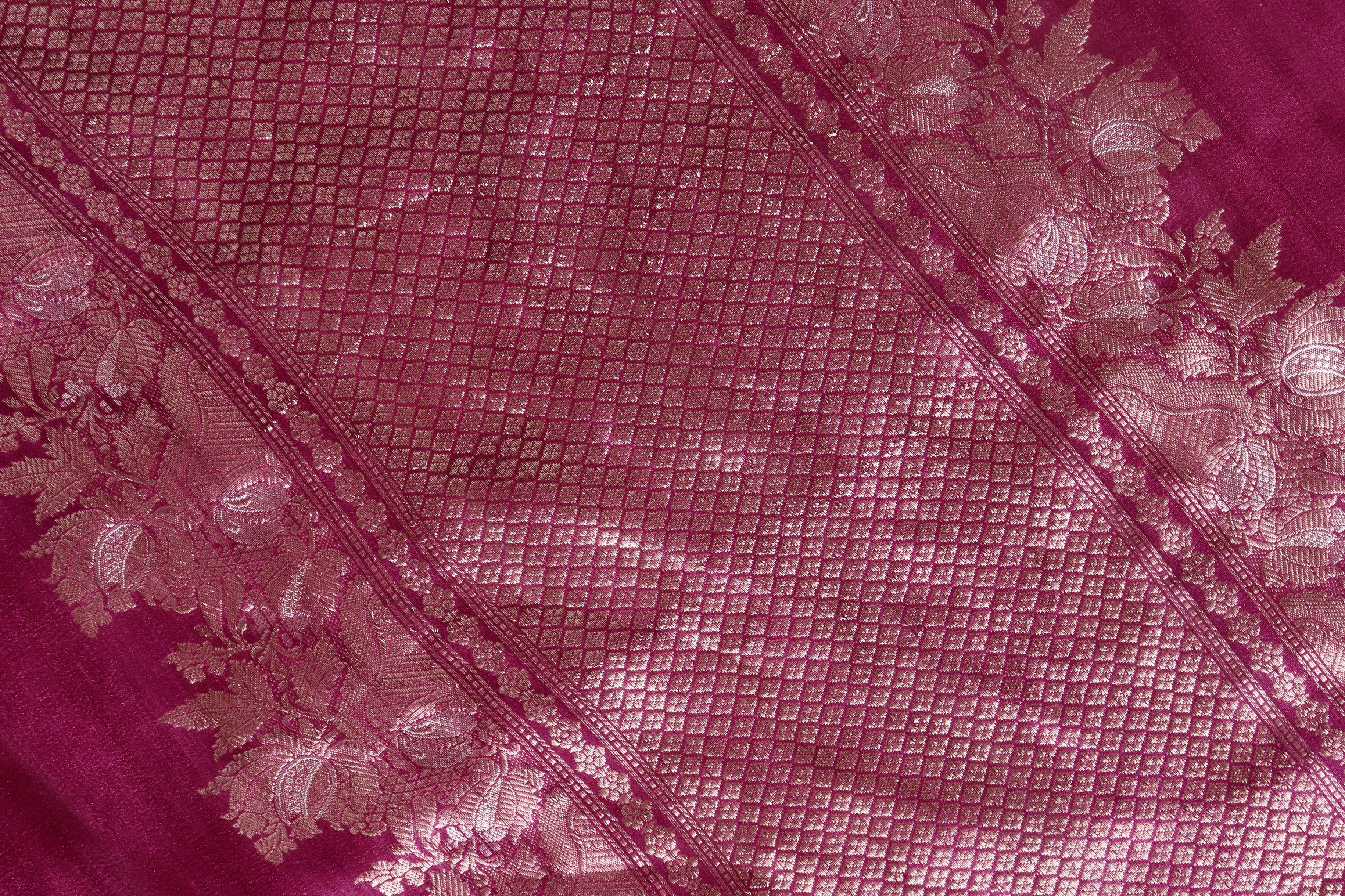 Burgundy Tussar Silk  Handloom Banarasi Saree