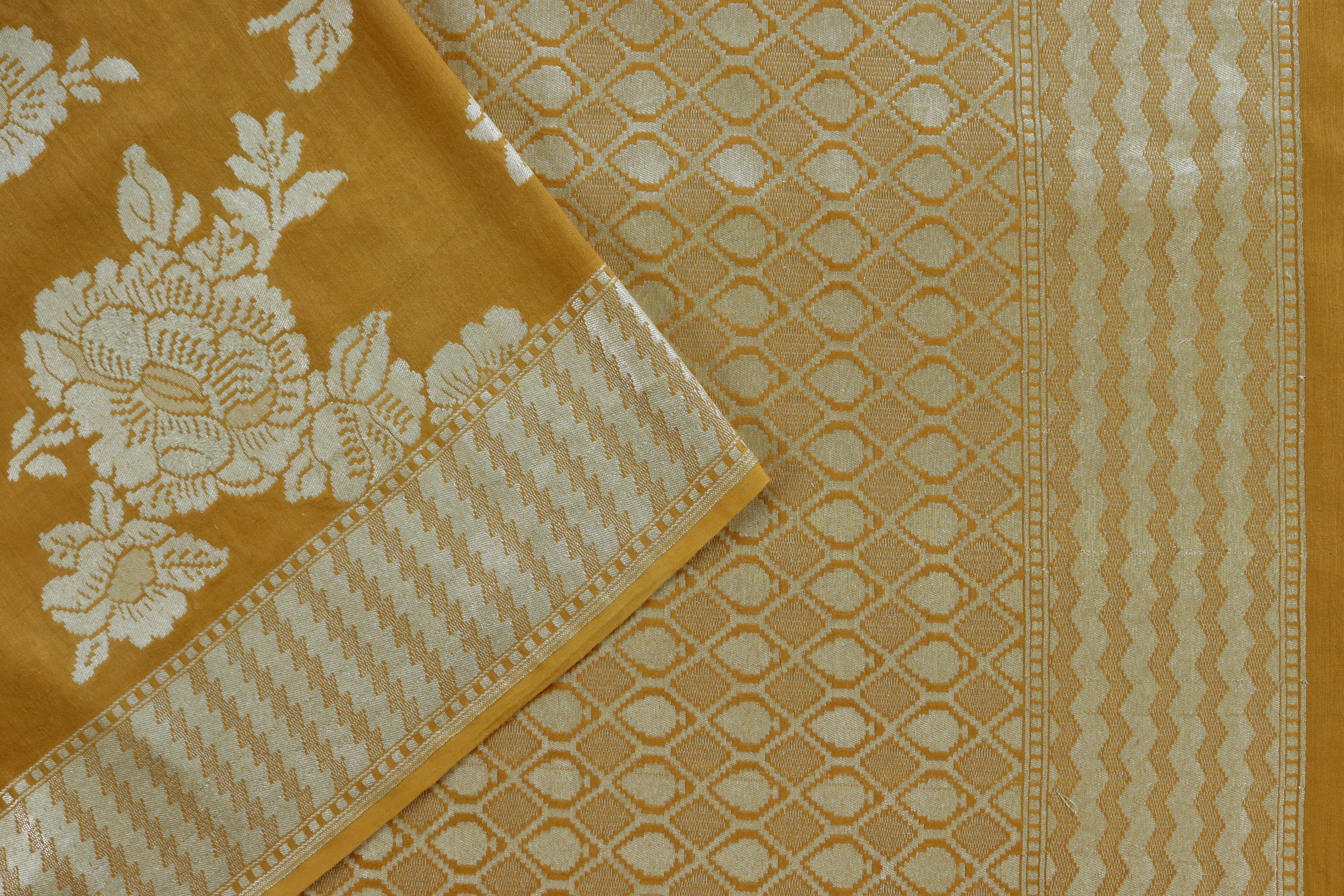 Mustard Yellow Pure Munga Silk Handloom Banarasi Saree