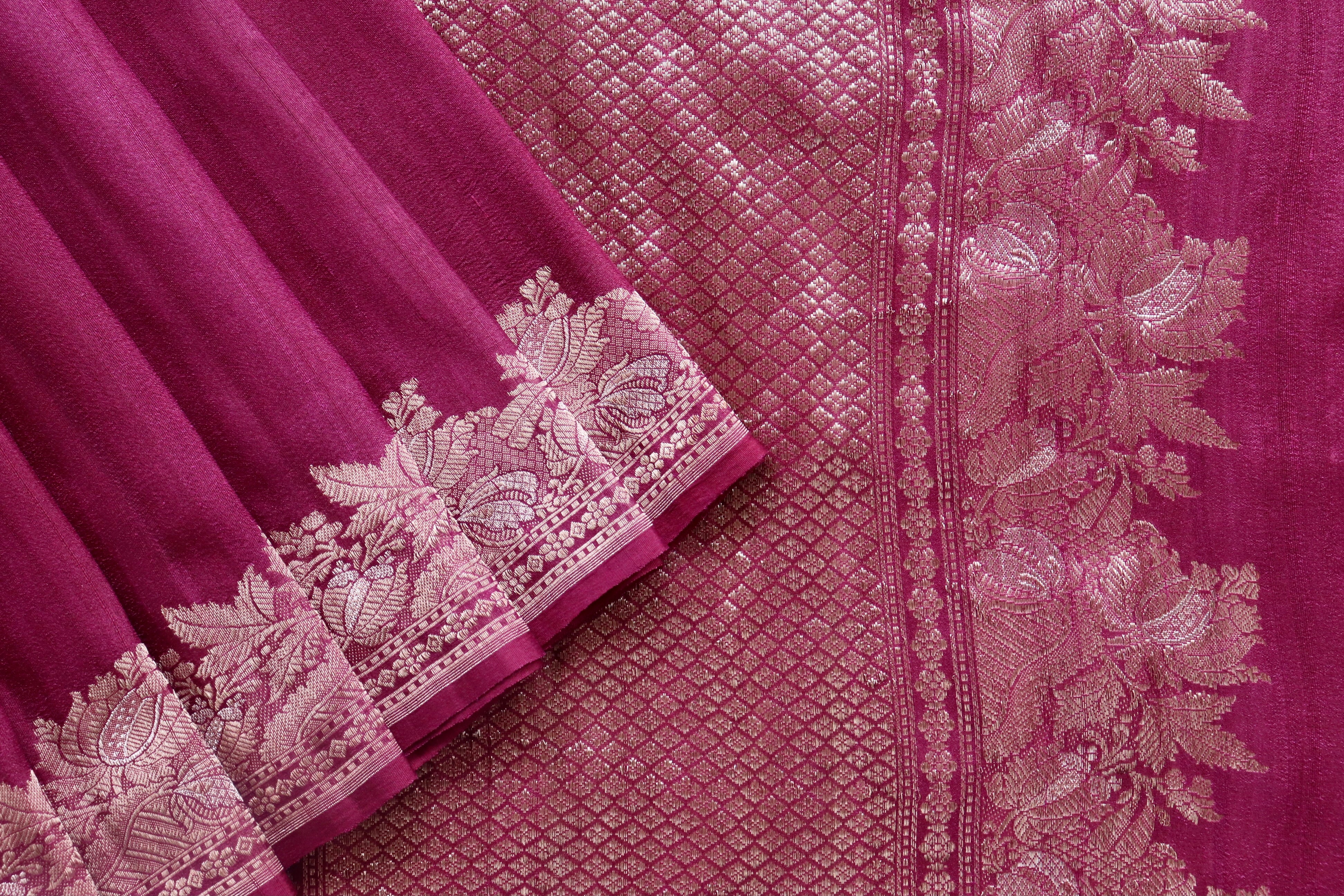 Burgundy Tussar Silk  Handloom Banarasi Saree