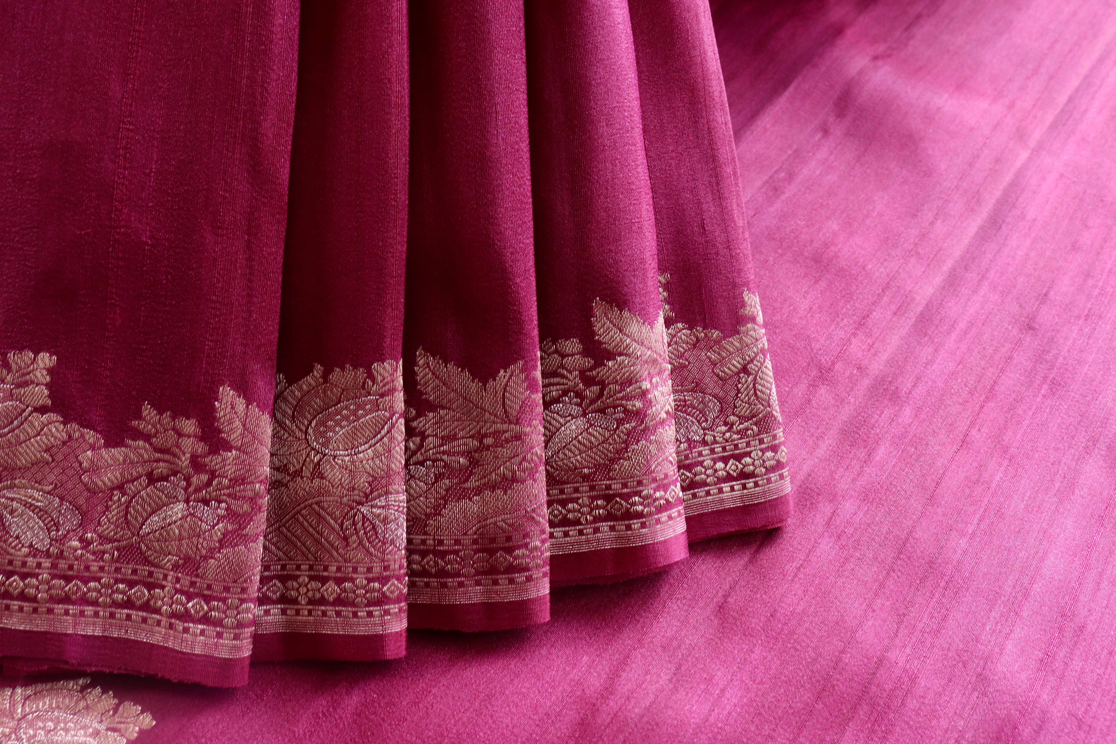 Burgundy Tussar Silk  Handloom Banarasi Saree