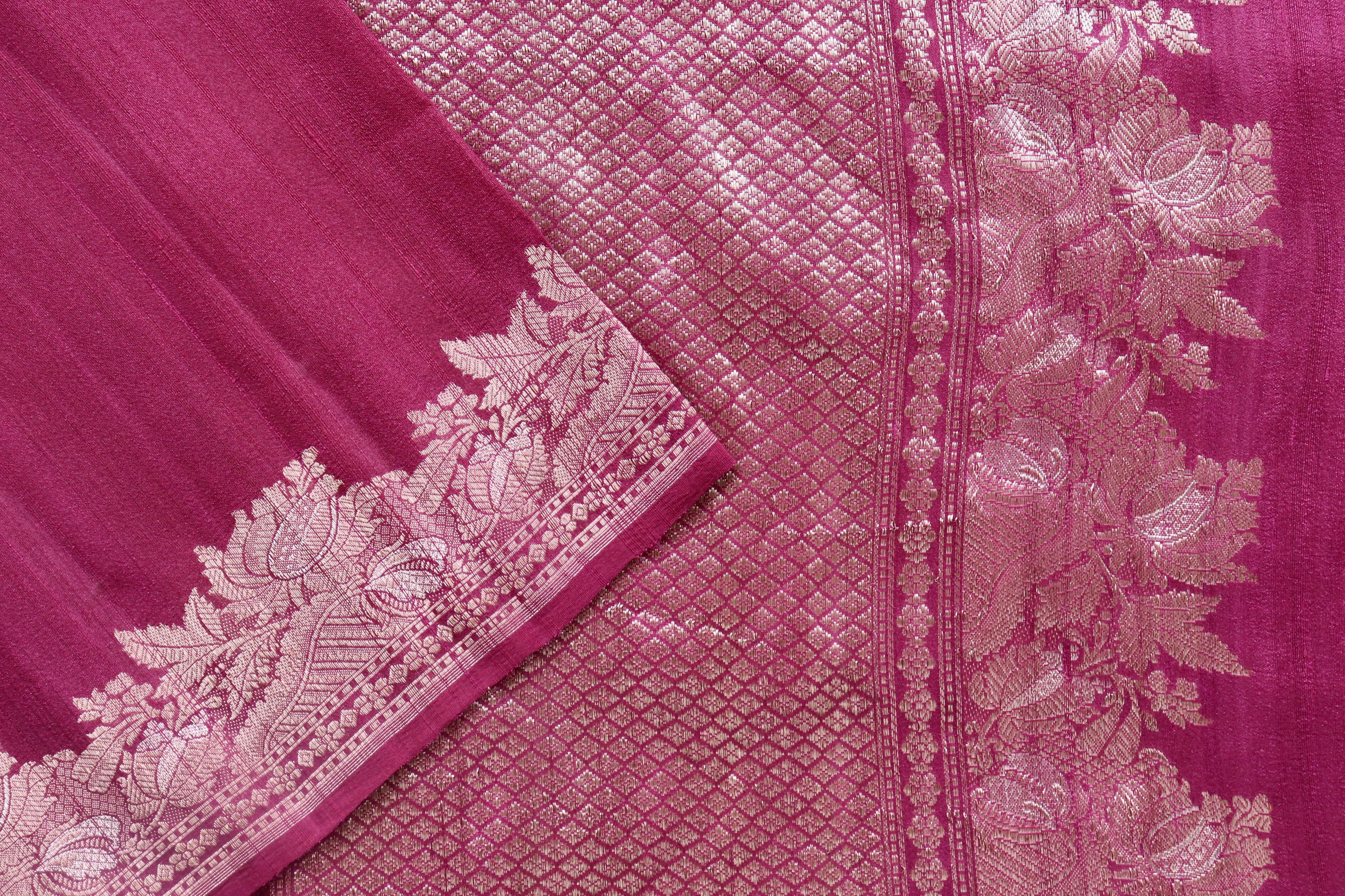 Burgundy Tussar Silk  Handloom Banarasi Saree