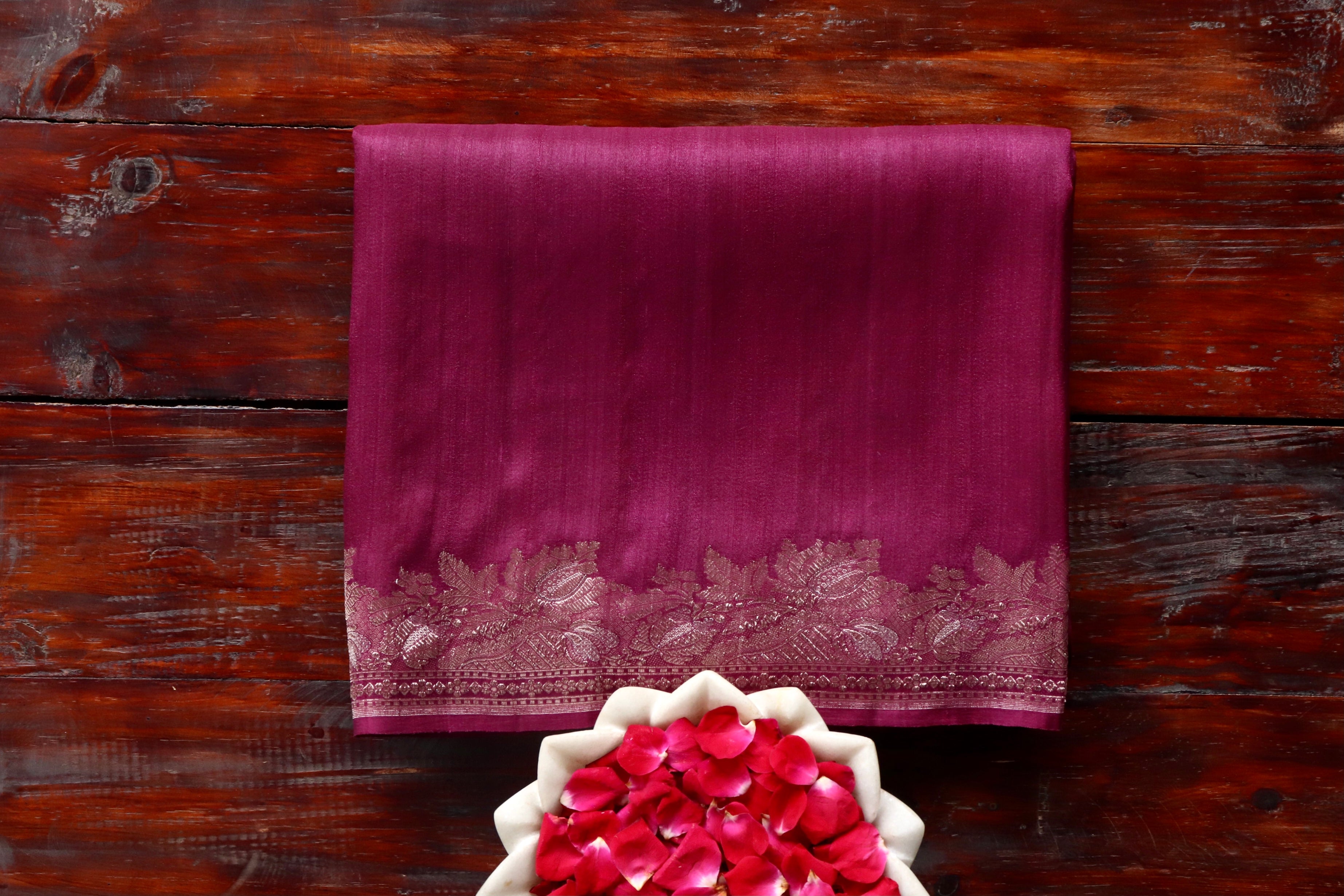 Burgundy Tussar Silk  Handloom Banarasi Saree