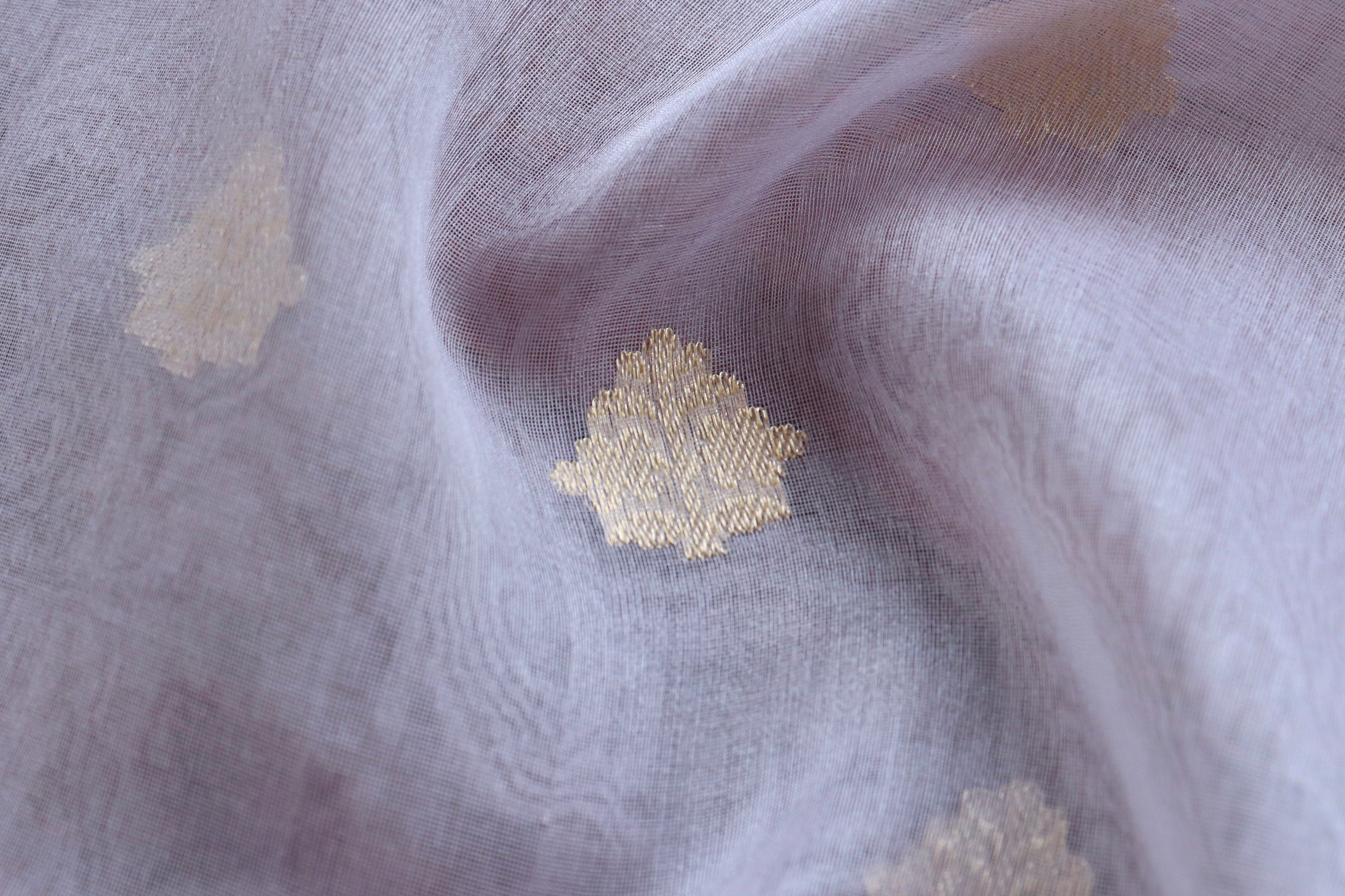 Pale Lilac Leaf Motif Pure Kora Silk Handloom Banarasi Dupatta